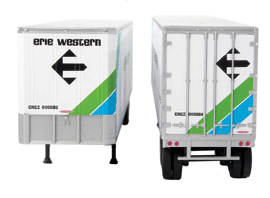 Walthers HO Scale 40' Trailmobile Trailer 2-Pack Erie Western (White/Black/Blue) - Model Train Accessories for Railroad Scenery & Diorama Displays