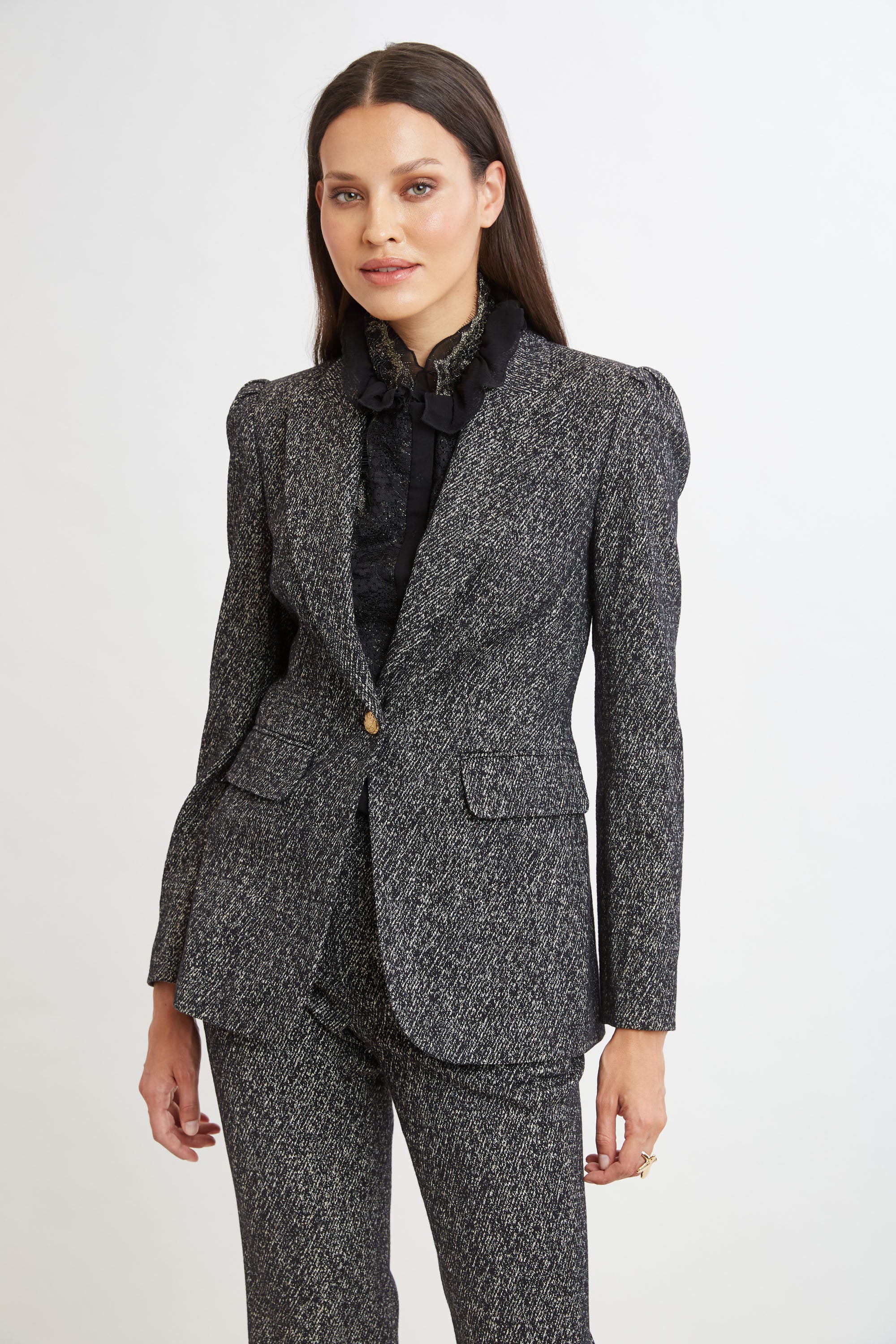Stylish Metallic Tweed Blazer for Women - Elegant Office Jacket & Party Wear - Perfect for Business Meetings, Cocktail Events & Formal Occasions