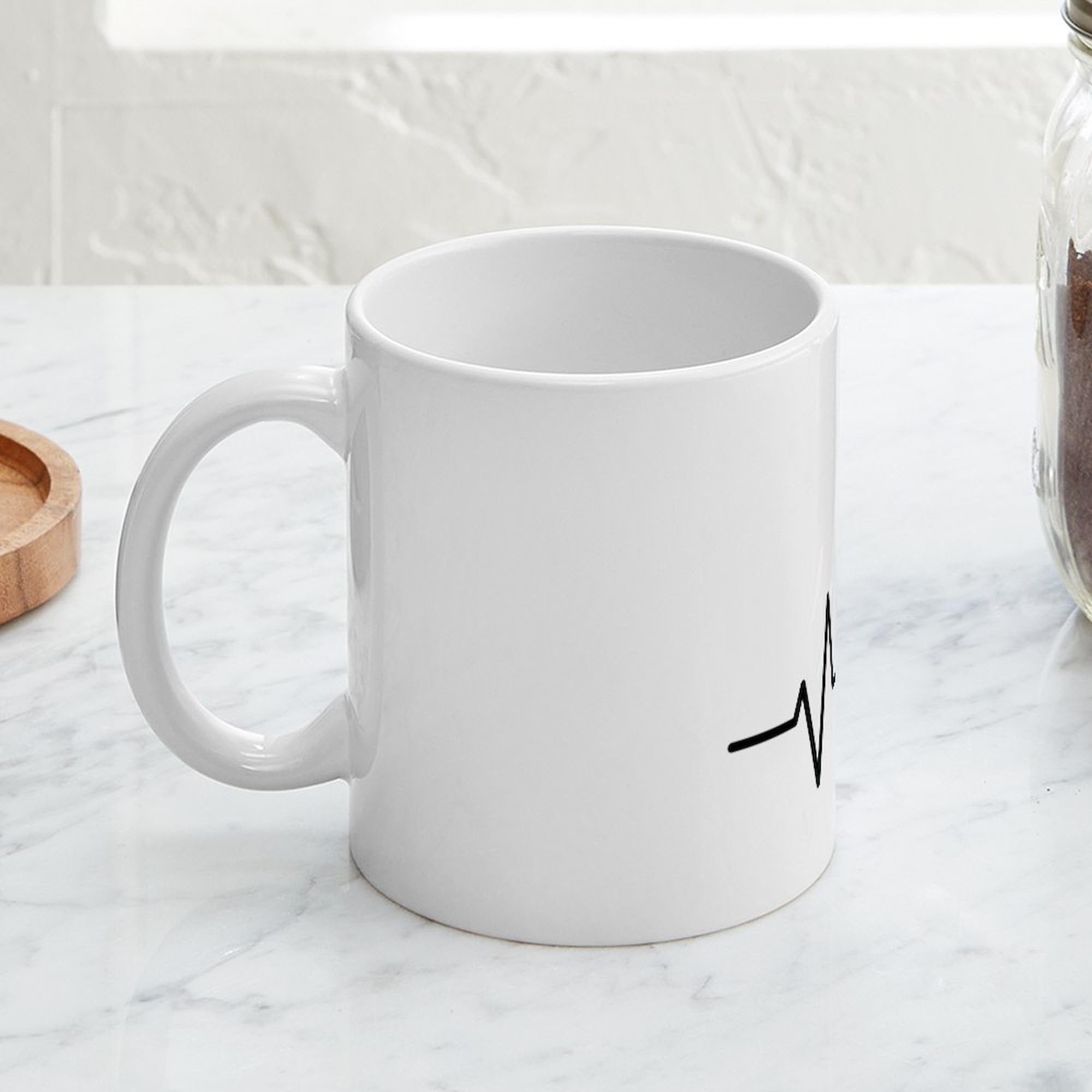 CafePress Coffee Heartbeat 11 oz (325 ml) Ceramic Coffee Mug - Perfect for Home, Office & Gifts - Heartbeat Design for Coffee Lovers