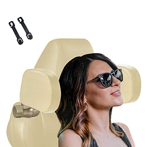 Adjustable Car Headrest Pillow for Adults - Comfortable Neck Support Cushion for Travel & Road Trips - Beige Road Pal Headrest (Perfect for Long Drives, Commuting & Airplane Sleep)