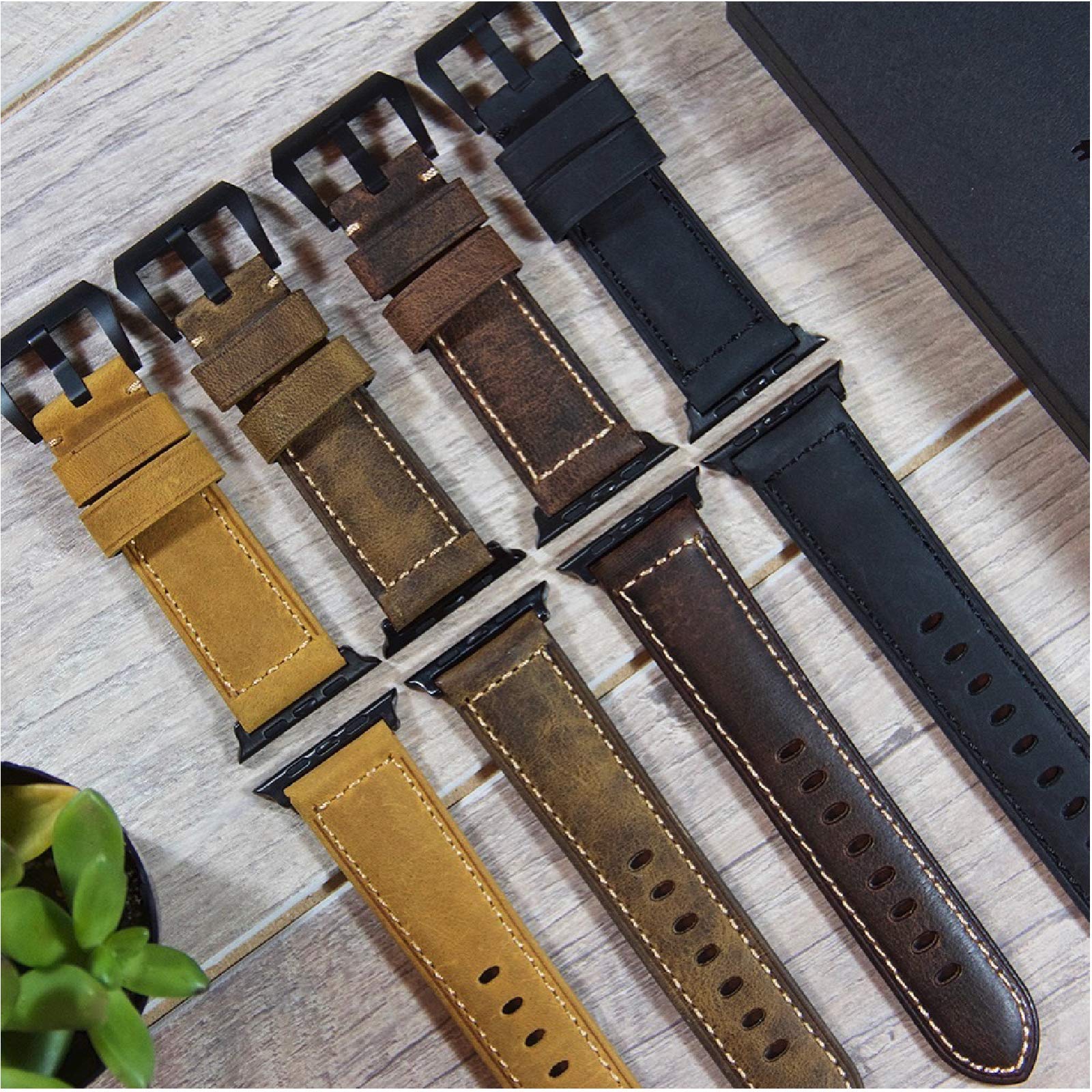 Premium Bullstrap Men's Full-Grain Italian Leather Watch Band - Compatible with Apple Watch Series 1-8 | Durable Luxury Replacement Strap for Work, Travel & Everyday Wear