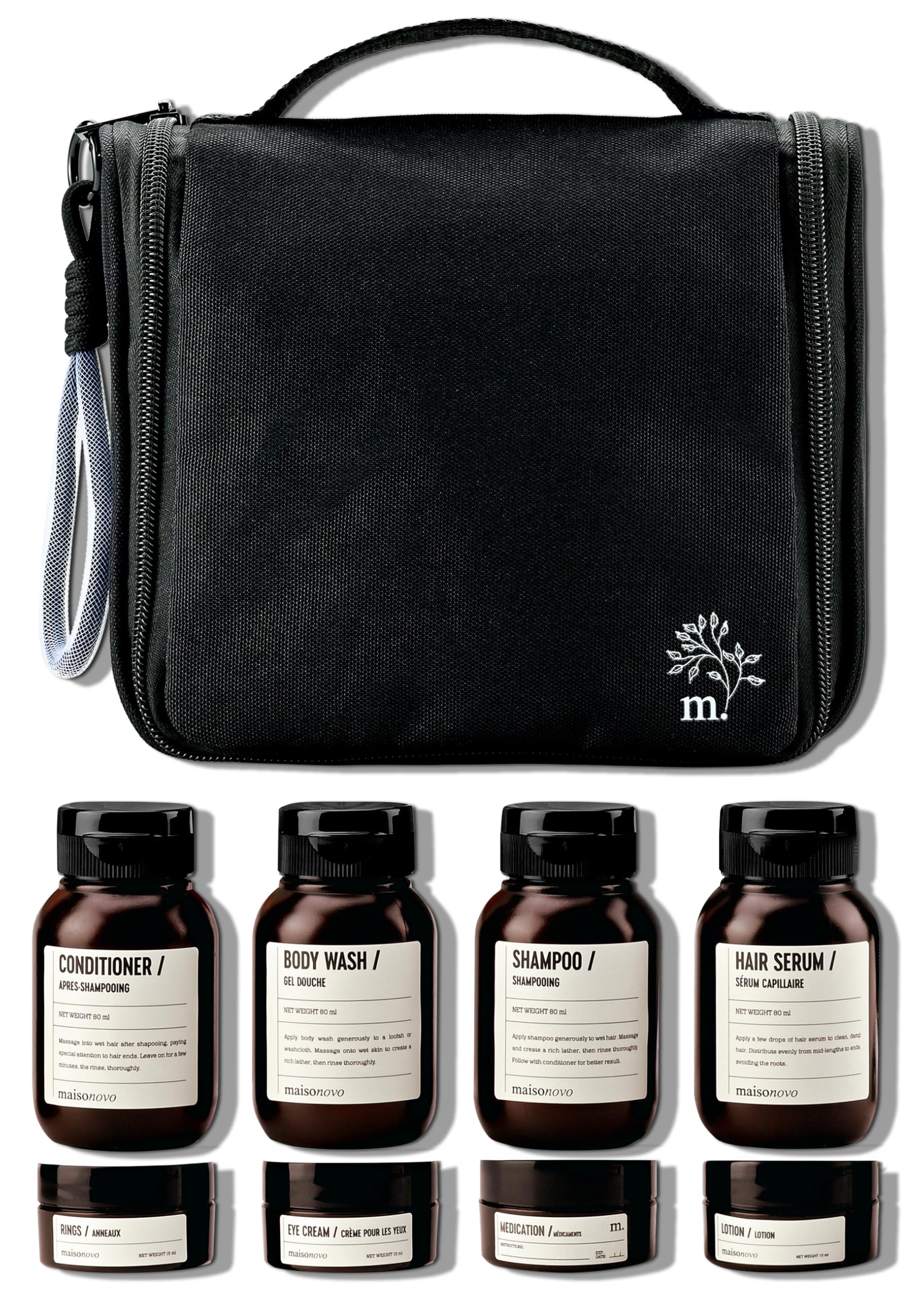 MaisoNovo TSA Approved Leak Proof Travel Bottles for Toiletries - 4 Pack Refillable Travel Size Containers with Waterproof Toiletry Bag | Perfect for Airplane Carry-on, Vacation & Gym Essentials