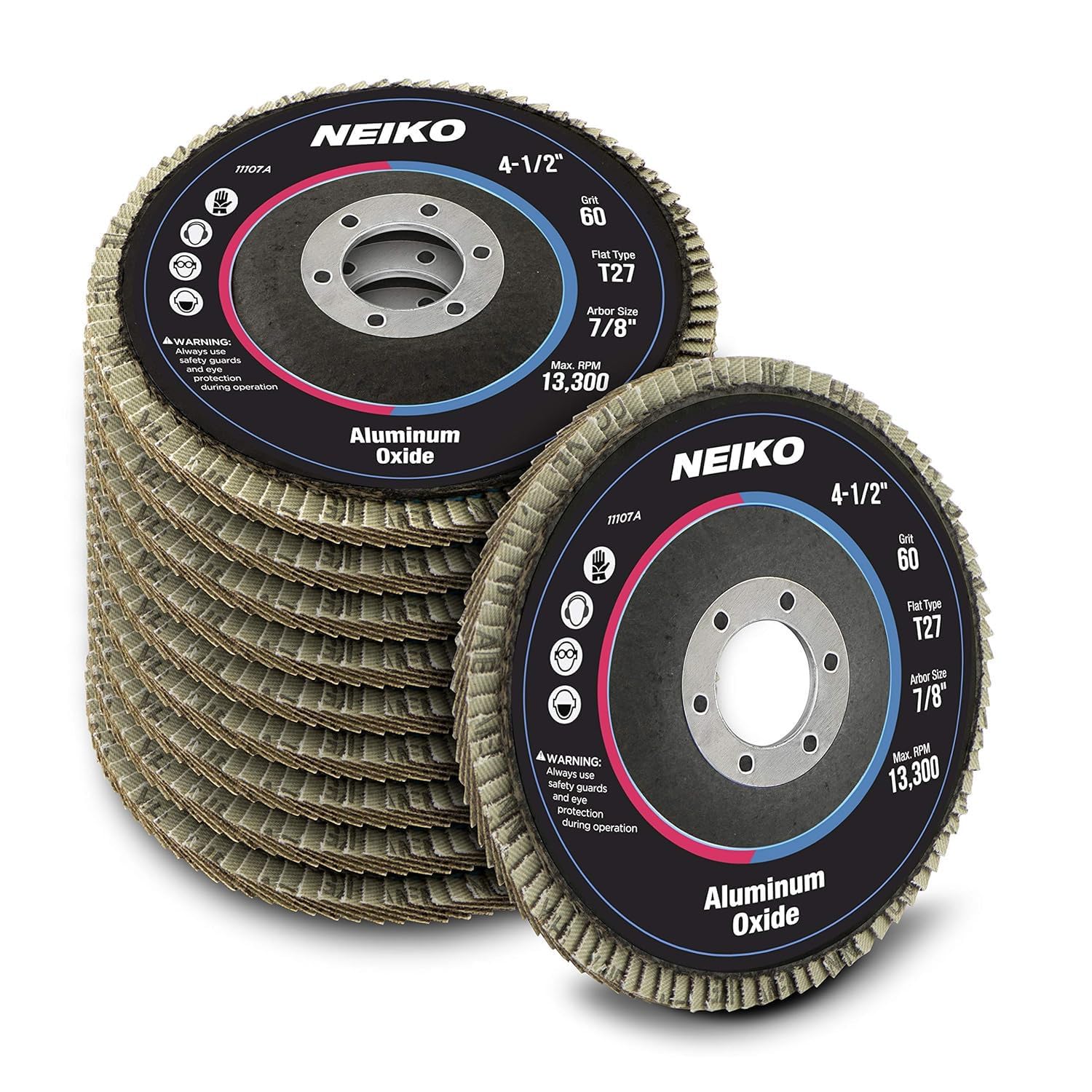NEIKO 11107A 10 Pack 4.5 Inch Aluminum Oxide Flap Discs 60 Grit for Angle Grinder | T27 Grinding Wheel with 7/8