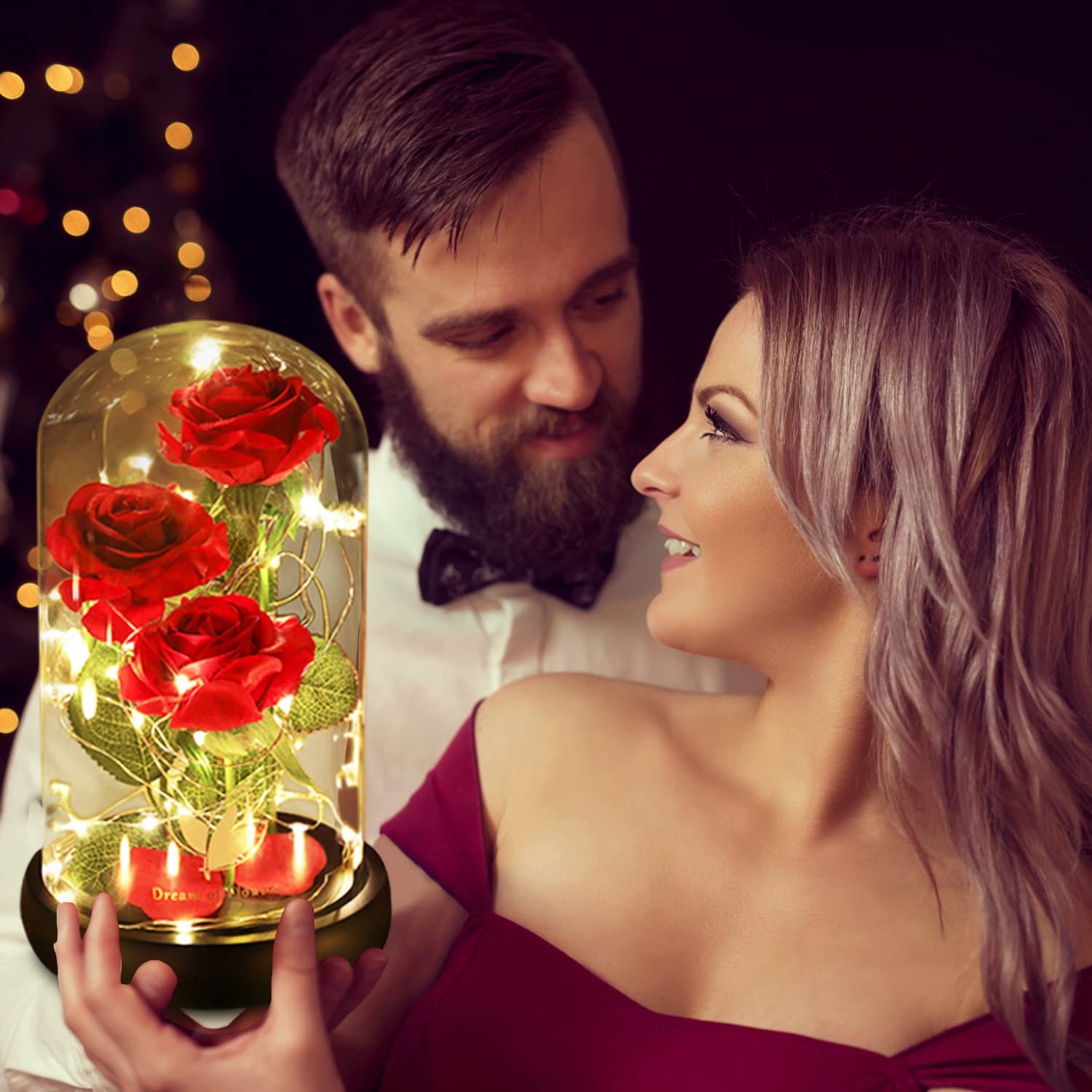 Beauty and The Beast Rose in Glass Dome - Romantic Red Silk Rose Flower Gift for Women, Valentine's Day, Anniversary & Birthday Presents - Perfect for Wife, Girlfriend & Loved Ones - Home Decor & Keepsake for Special Occasions