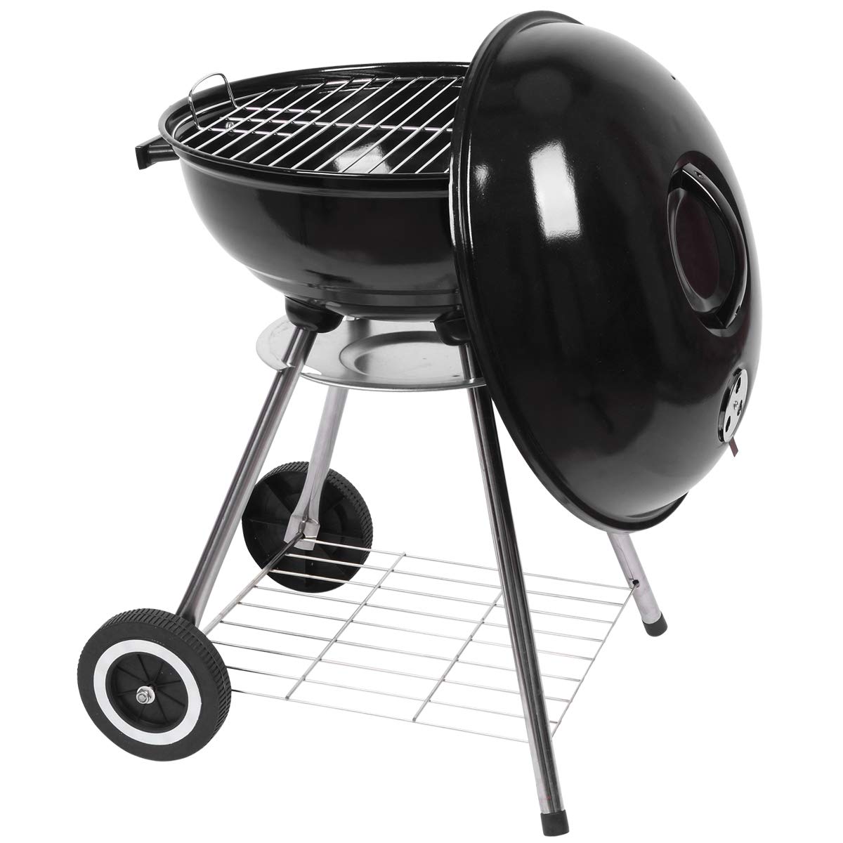 18 Inch Round Kettle Charcoal Grill - Portable Steel BBQ Oven with Wheels & Ash Catcher | Outdoor Backyard, Patio, Camping, Picnic & Party Barbecue Cooker | Perfect for Tailgating, Beach Cookouts and Family Gatherings