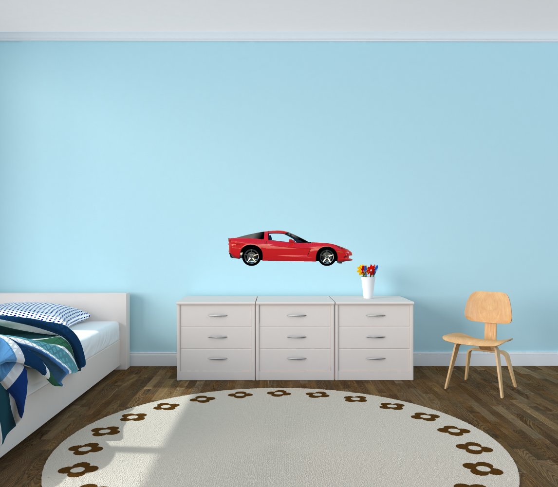 High-Quality Corvette Sports Car Wall Decal - Premium Vinyl Car Stickers for Bedroom & Man Cave Decor - Side View Vehicle Decoration for Car Enthusiasts & Racing Fans