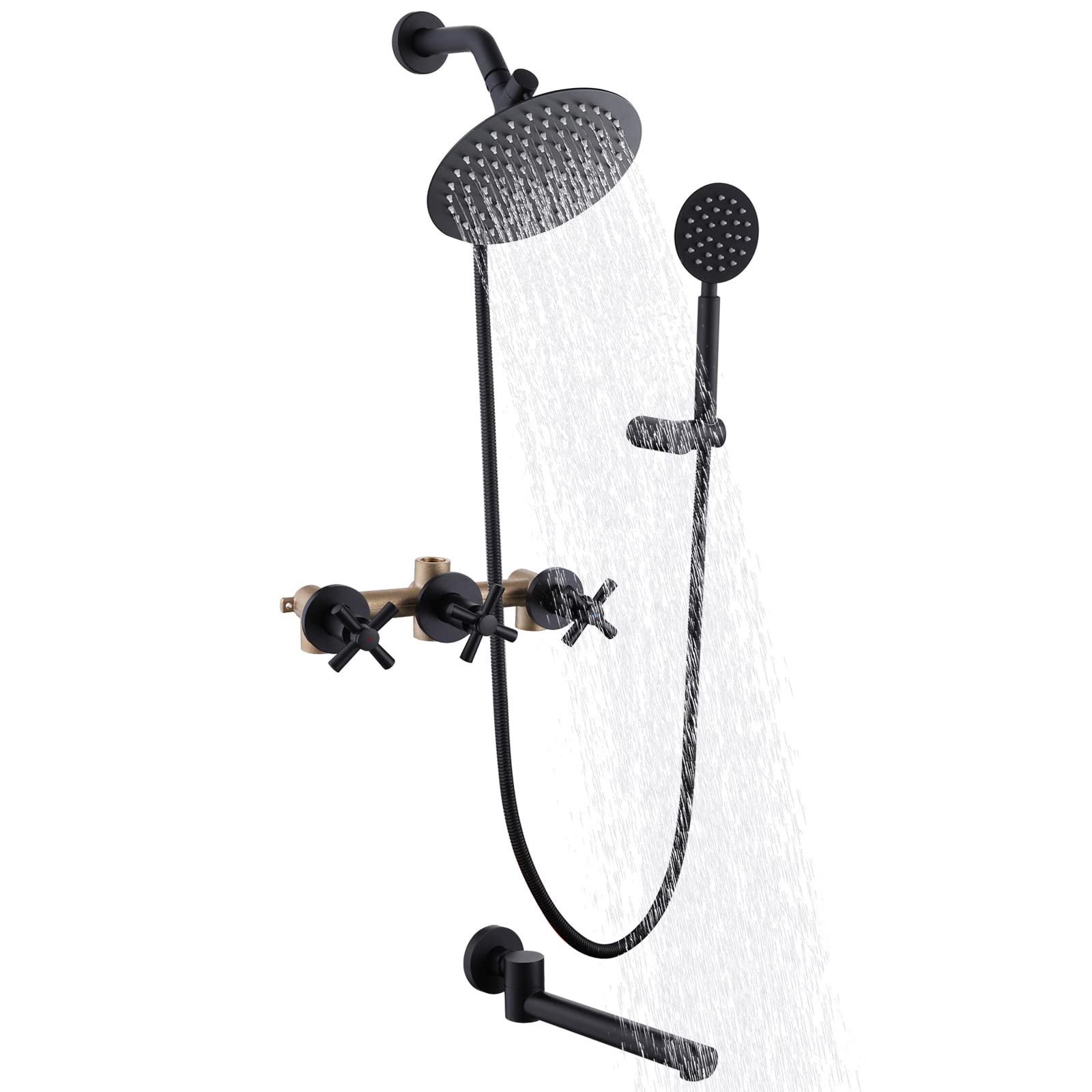 3 Handle Shower Faucet Set - Matte Black Complete Tub Shower Trim Kit with Valve | Bathroom Remodel, Modern Home Upgrade & Spa-Like Shower Experience