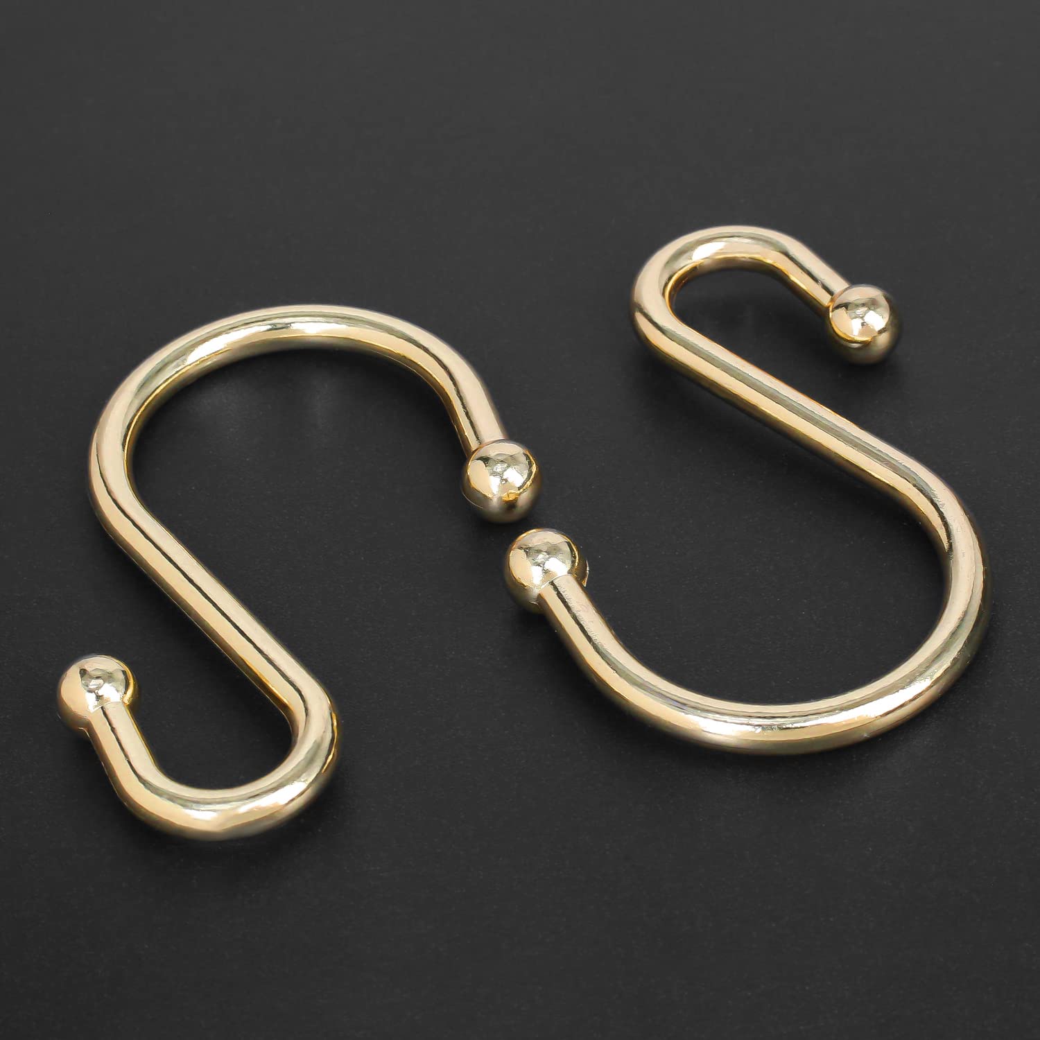 12-Pack Rust-Proof S-Shaped Shower Curtain Hooks - Decorative Gold Metal Rings for Bathroom, Closet & Home Organization - Multi-Purpose Hangers for Towels, Robes & Clothes