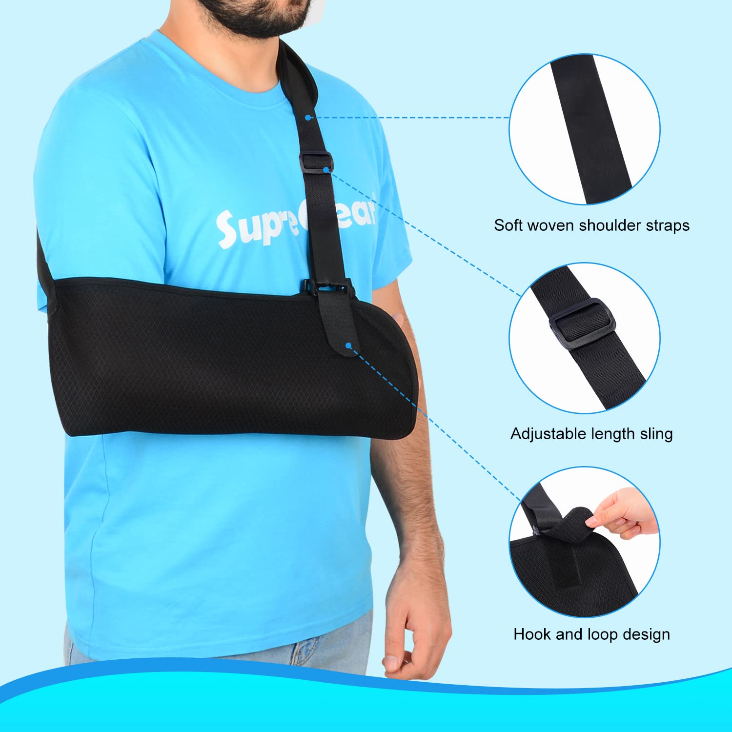 Supregear Arm Sling - Lightweight Adjustable Mesh Shoulder Immobilizer for Rotator Cuff Support, Broken & Fractured Bones - Left/Right Arm Brace for Men & Women (Size M) - Ideal for Shoulder Injury Recovery & Post-Surgery Support