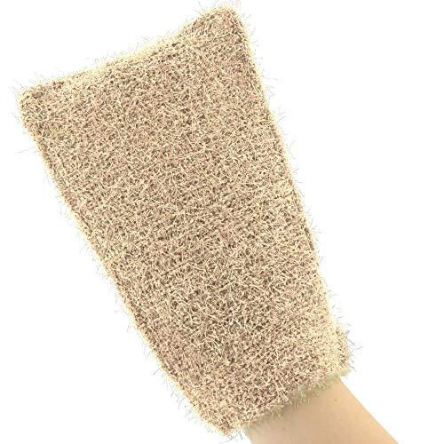 Exfoliating Loofah Glove Scrubber Mitten - Double Sided Bath Sponge for Deep Cleansing & Skin Renewal - Soap Bag for Rich Foaming (Beige) - Perfect for Shower, Spa & Body Exfoliation