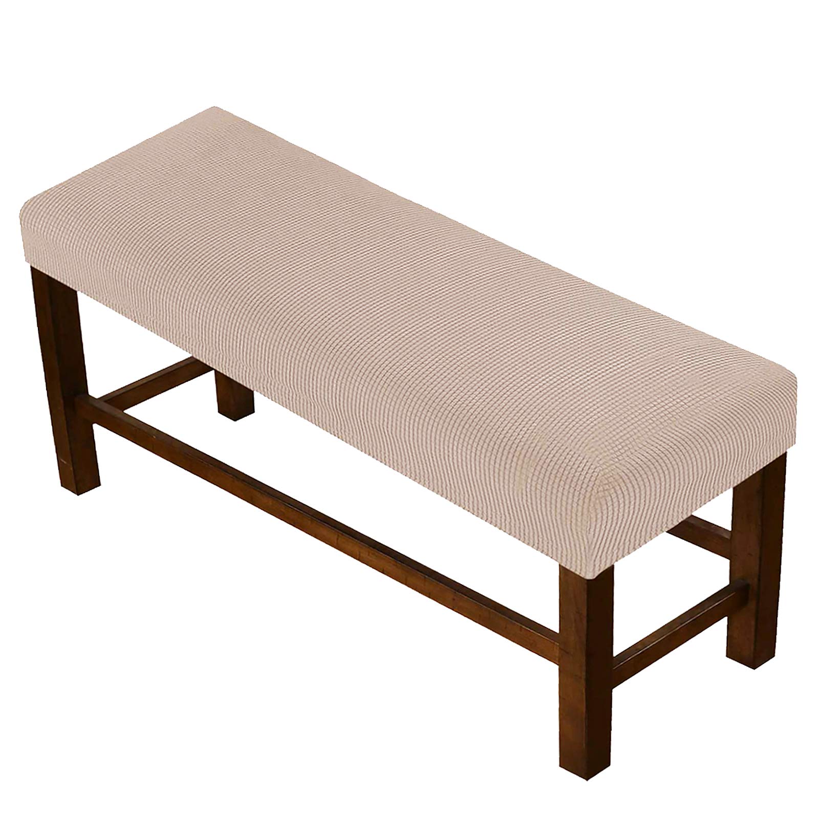 Stretch Jacquard Bench Slipcover - Soft Spandex Dining Room Seat Cover | Washable & Removable Cushion Cover for Kitchen, Living Room & Bedroom (Khaki) | Perfect for Home Decor, Dining Sets & Furniture Protection