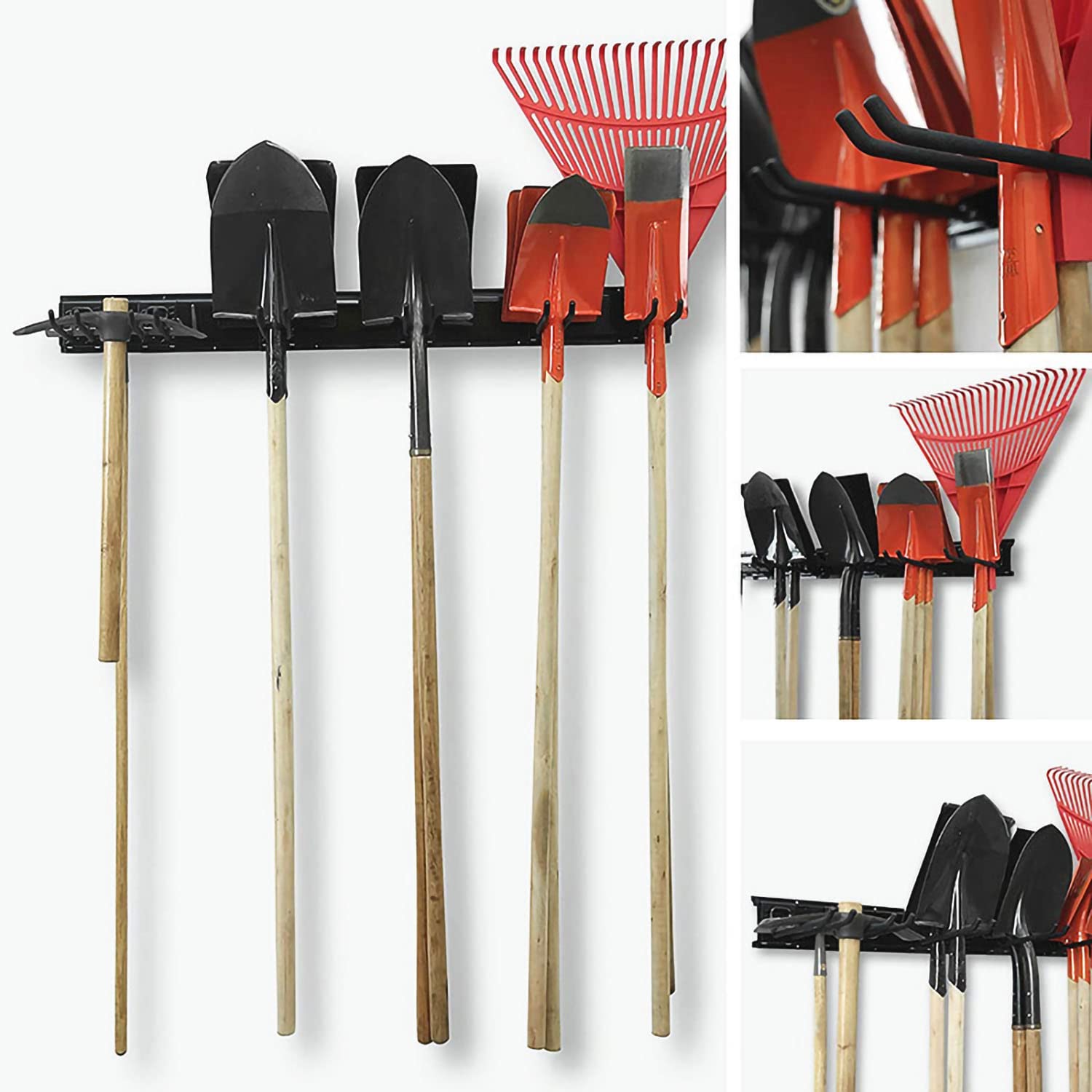 Heavy Duty Wall Mount Tool Storage Rack with 6 Hooks - Garage Clamping Organizer for Garden Tools, Ski Gear, Chairs, Brooms, Mops, Rakes & Shovels - Perfect for Garage, Shed, Workshop & Yard Organization