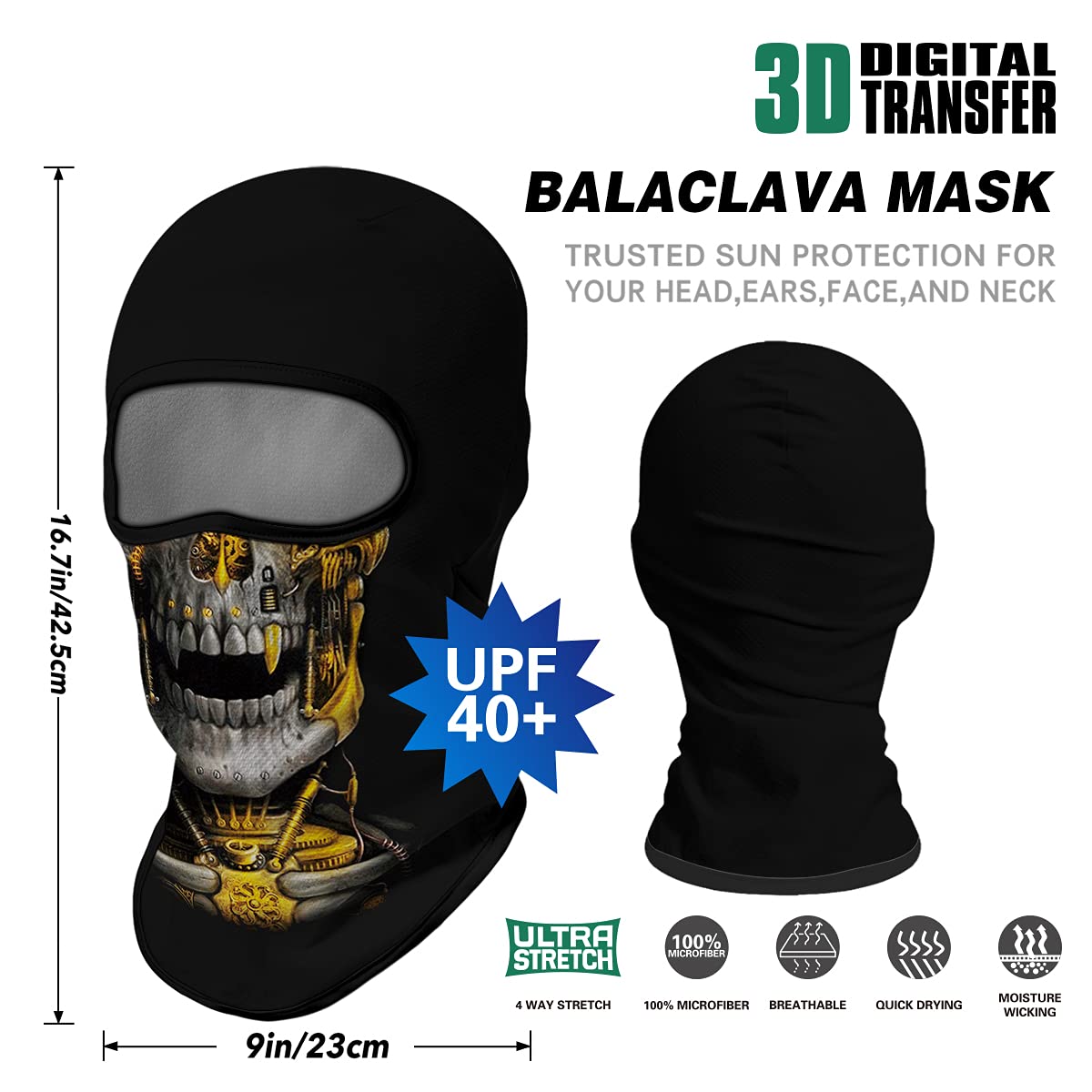 Venswell 3D Skull Balaclava Face Mask - Warm Winter Ski Mask for Men & Women - Cycling, Motorcycle, Snowboarding, Halloween Costume - Windproof Full Face Cover for Outdoor Sports & Cold Weather Activities
