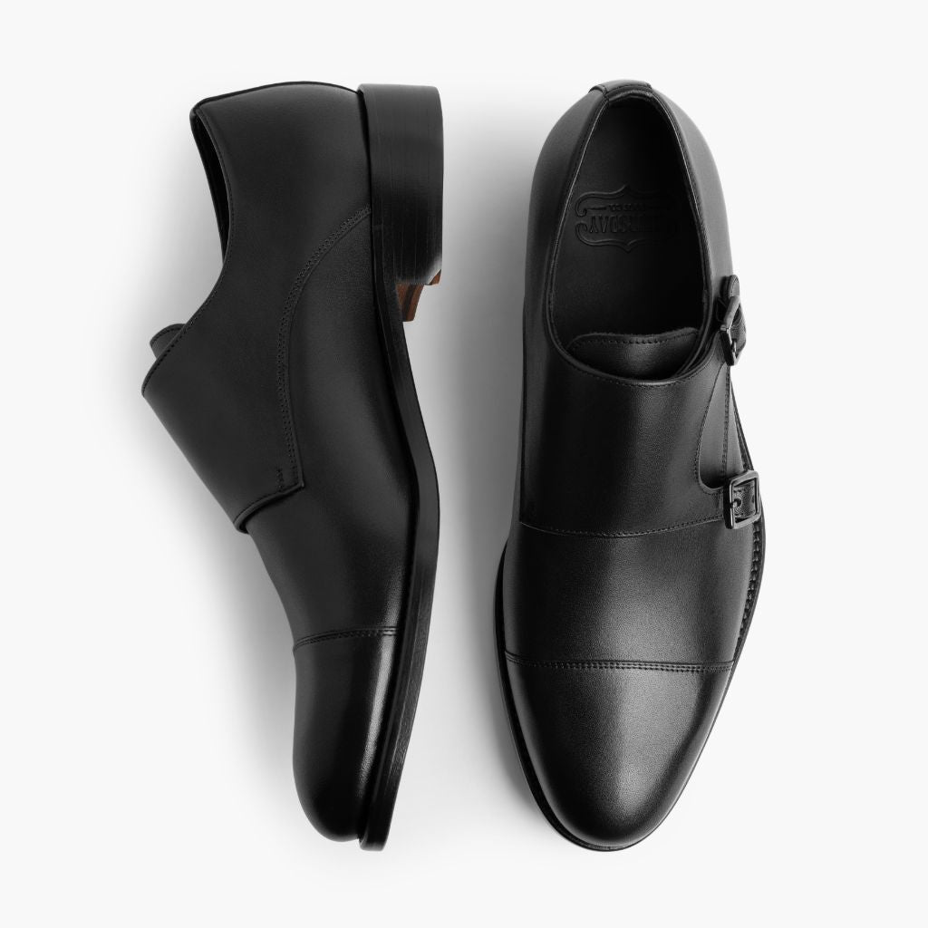 Men's Saint Double Monk Dress Shoes in Black - Premium Leather Formal Shoes for Business, Office & Wedding Occasions