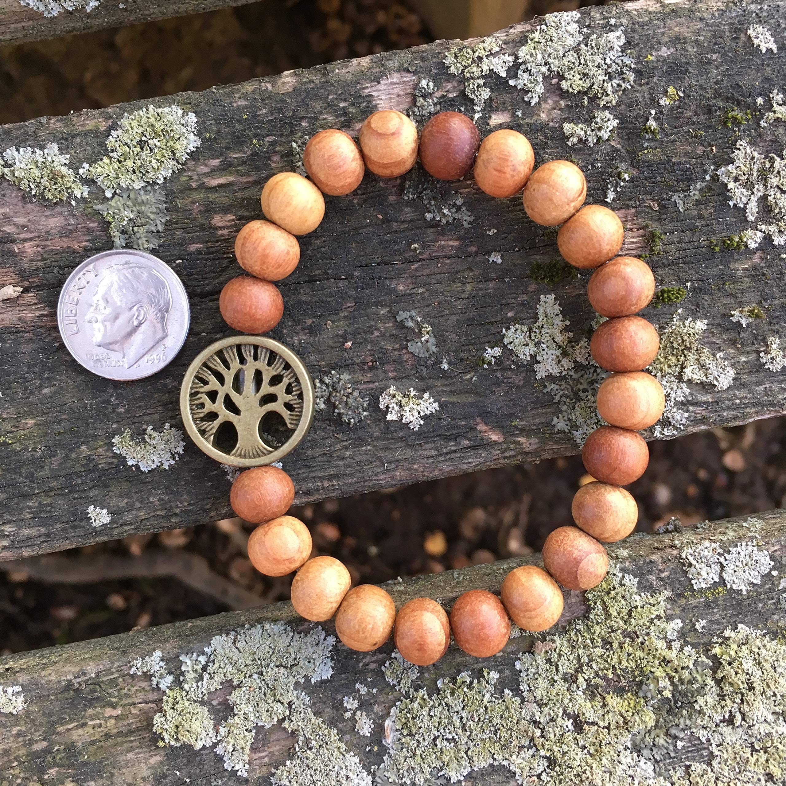 Handmade 8mm Sandalwood Bracelet with Tree of Life Charm - Women's Spiritual Healing Jewelry, Reiki Energy Gifts for Meditation, Yoga & Positive Vibes