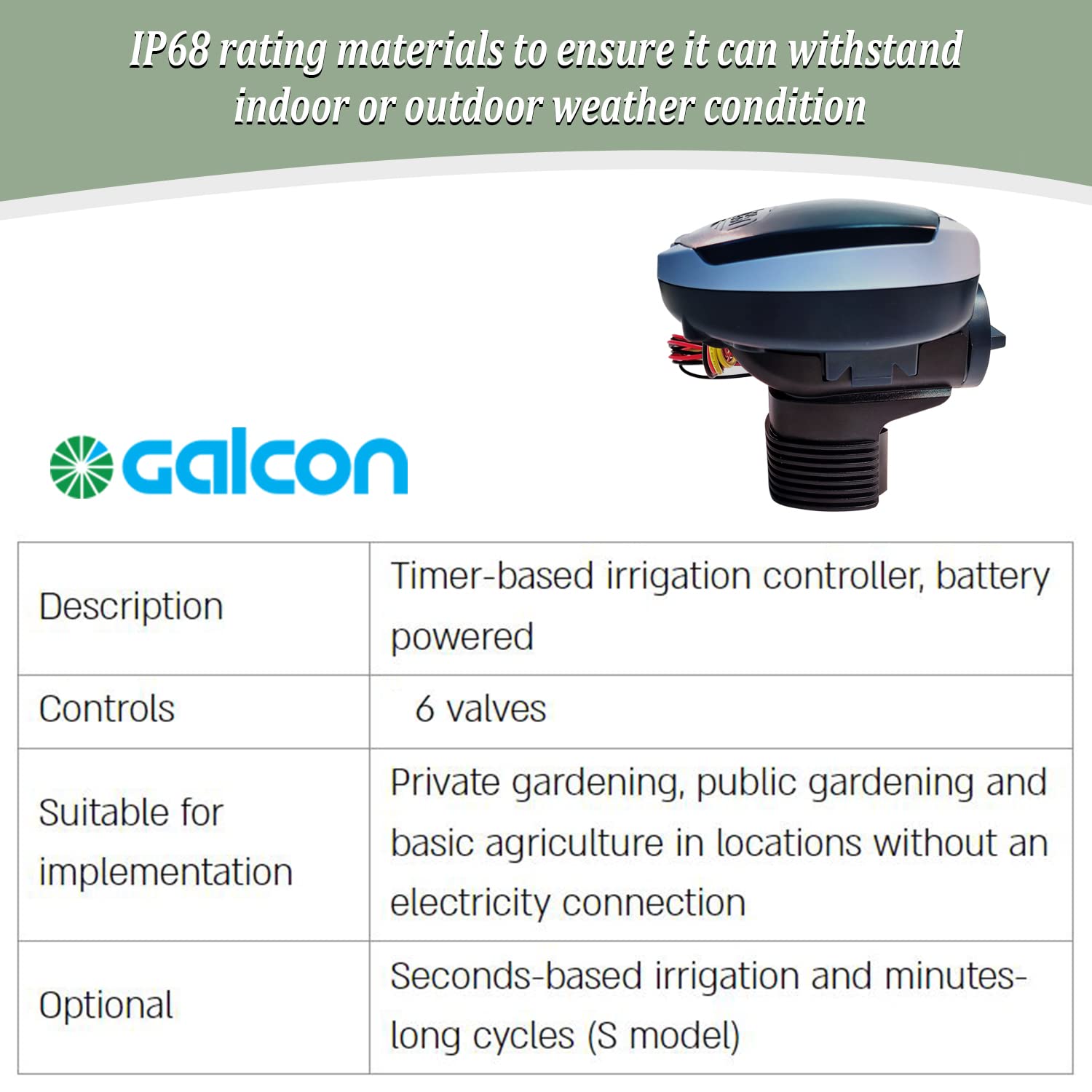 Galcon 61562 DC-6S 6-Station Battery Operated Irrigation Timer for Sprinkler & Drip Systems - Indoor/Outdoor Watering Solution with Daily/Cyclic Programs - Perfect for Home Gardens, Nurseries, Greenhouses & Propagation Misting (Model GAJFSI002P0)