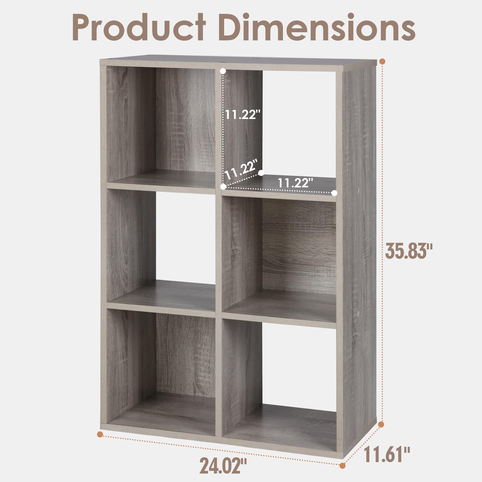 6 Cube Storage Organizer - Closet Cabinet & Bookshelf Organizer for Bedroom, Living Room, Study | Oak Grey Home Organization Solution for Clothes, Books & Office Supplies