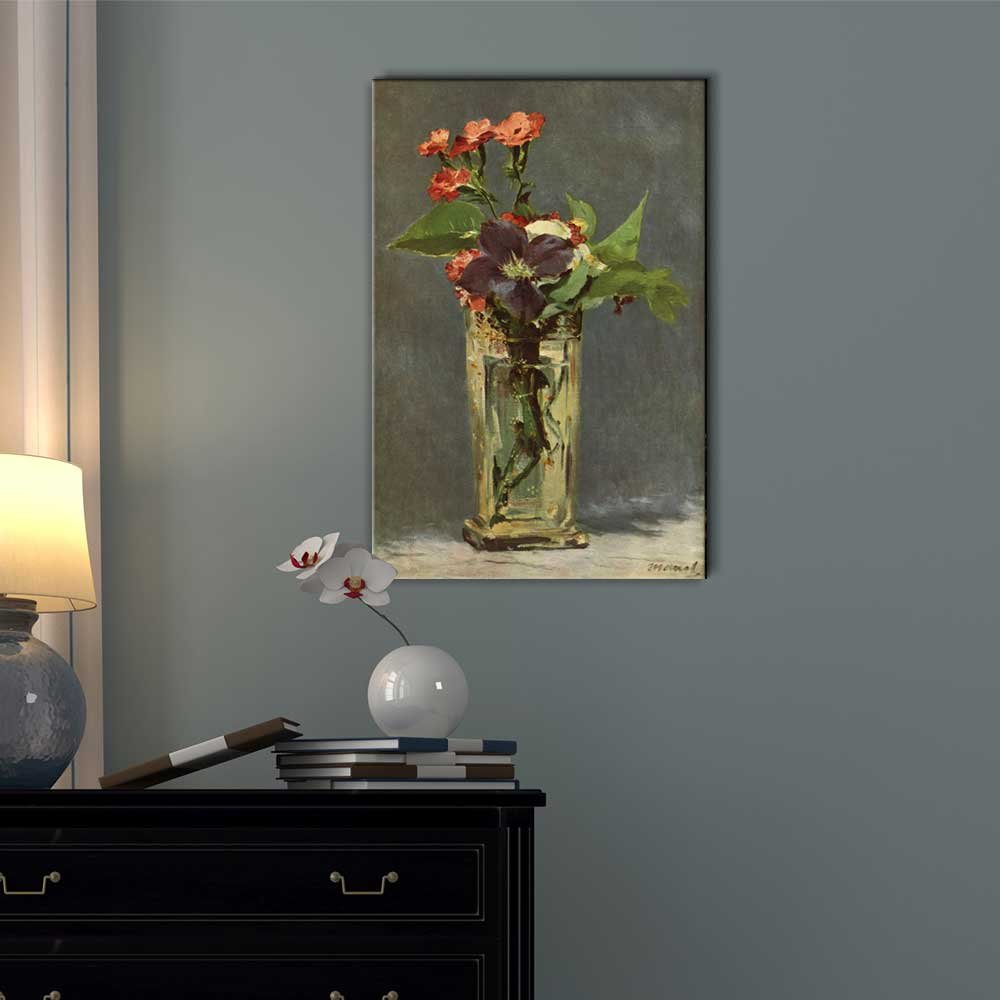 Edouard Manet 'Flowers in a Crystal Vase' 1882 Famous Oil Painting Reproduction - 32x48 Inch Canvas Print Wall Art - Home Decor, Living Room, Bedroom, Office Wall Decor