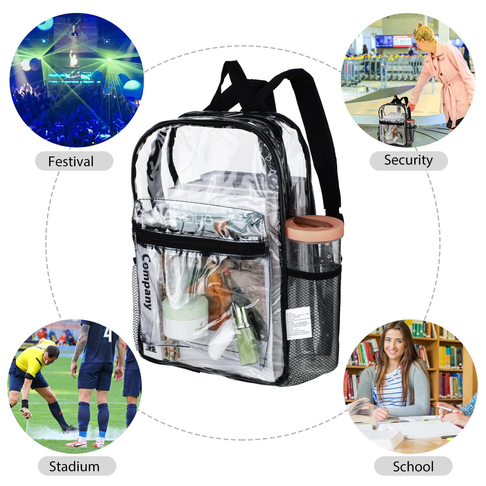 48 Pack Clear PVC Backpacks Bulk - Heavy Duty Transparent Bookbags with Pockets for School, Work & Travel (15 x 11 x 3.6 Inches) - Perfect for Stadium Security, Concerts, Airports & Theme Parks