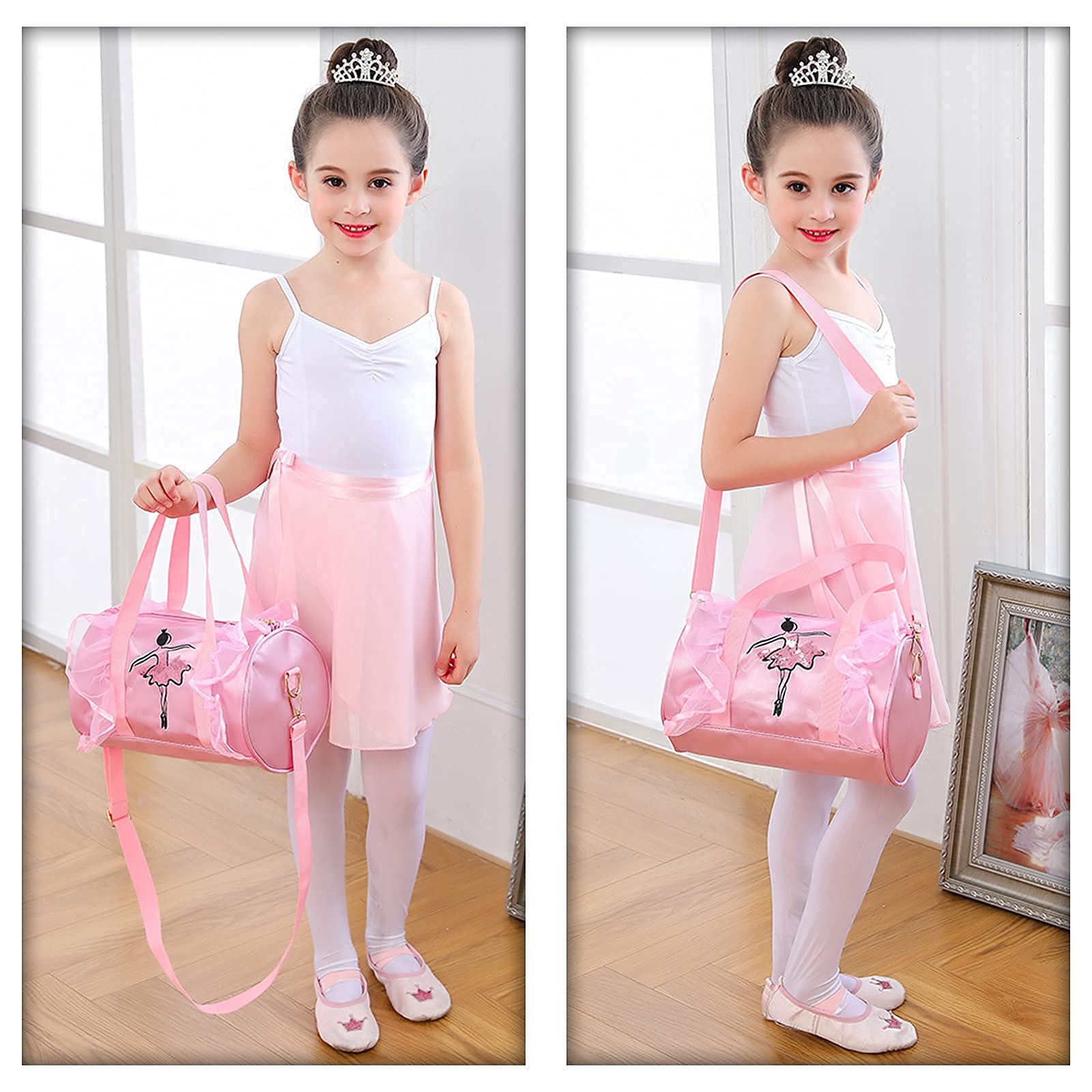 Besbomig Pink Ballet Dance Bag for Girls - Crossbody Shoulder Sports Bag with Shoe Storage - Perfect for Ballet Class, Dance Practice & Recitals - Ideal Gift for Ballerina Dancers & Kids