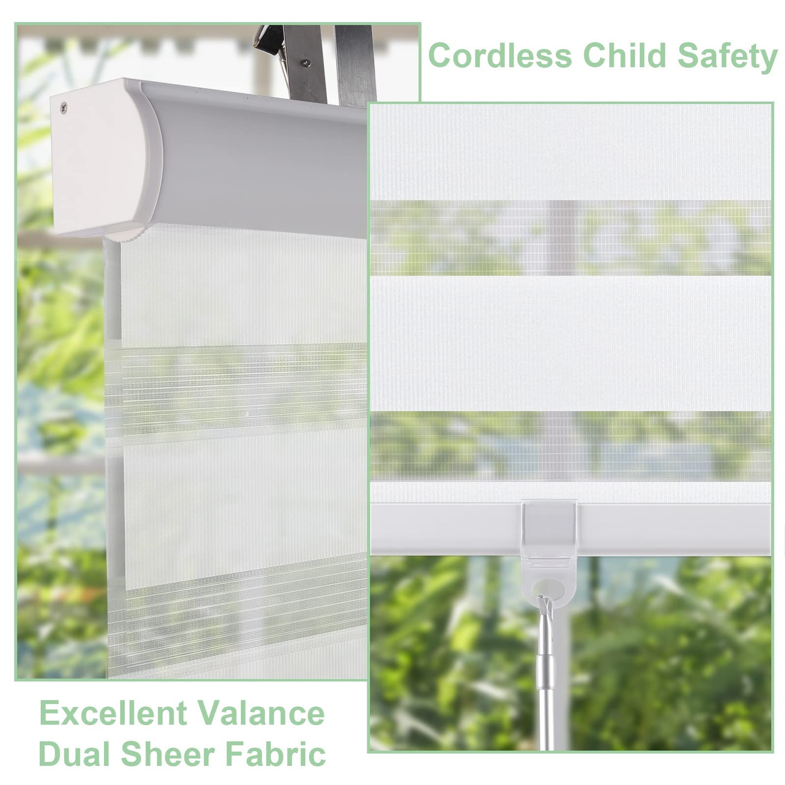 MiLin Cordless Zebra Blinds - Custom Cut Dual Layer Roller Shades for Windows (14
