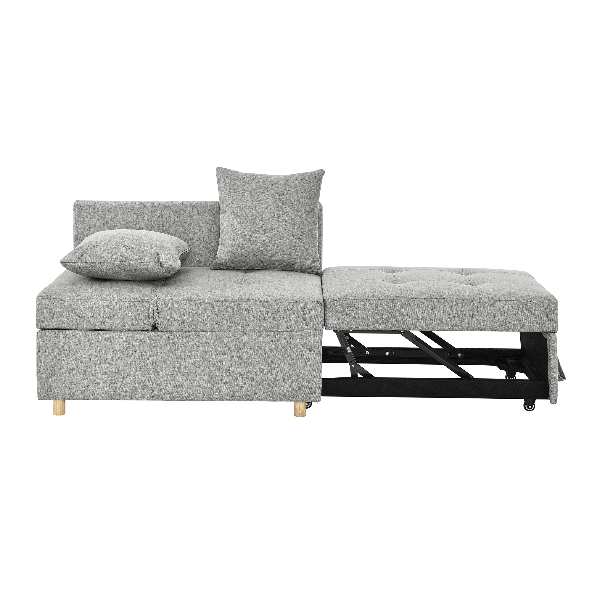 Convertible Sleeper Sofa Chair with Adjustable Backrest & Recliner - Pullout Sofa Bed with Wheels for Small Spaces - Modern Linen Fabric Living Room Furniture (Grey) - Perfect for Apartments, Dorms & Guest Rooms