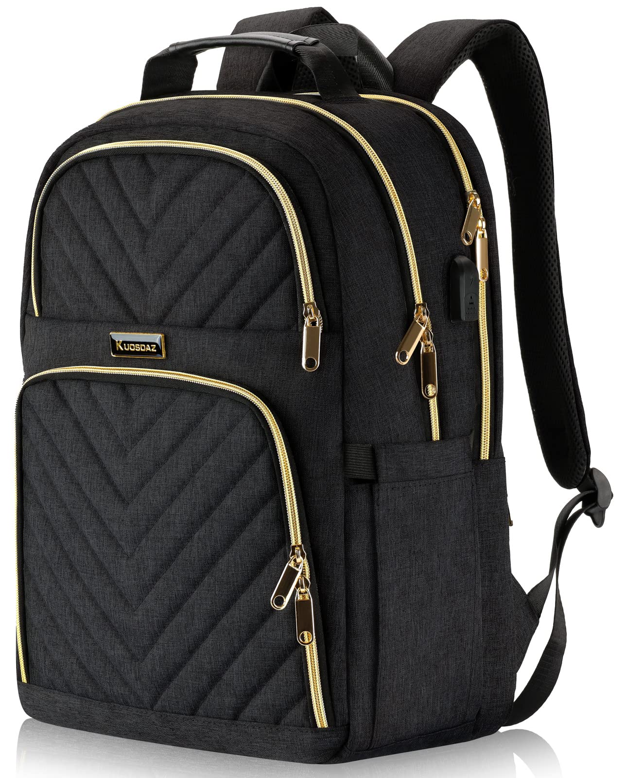 Stylish 15.6 Inch Laptop Backpack for Women - USB Charging Port, Waterproof & Anti-Theft Design - Perfect for School, College, Business & Travel (Black) | Durable Book Bag for Students, Teachers & Professionals