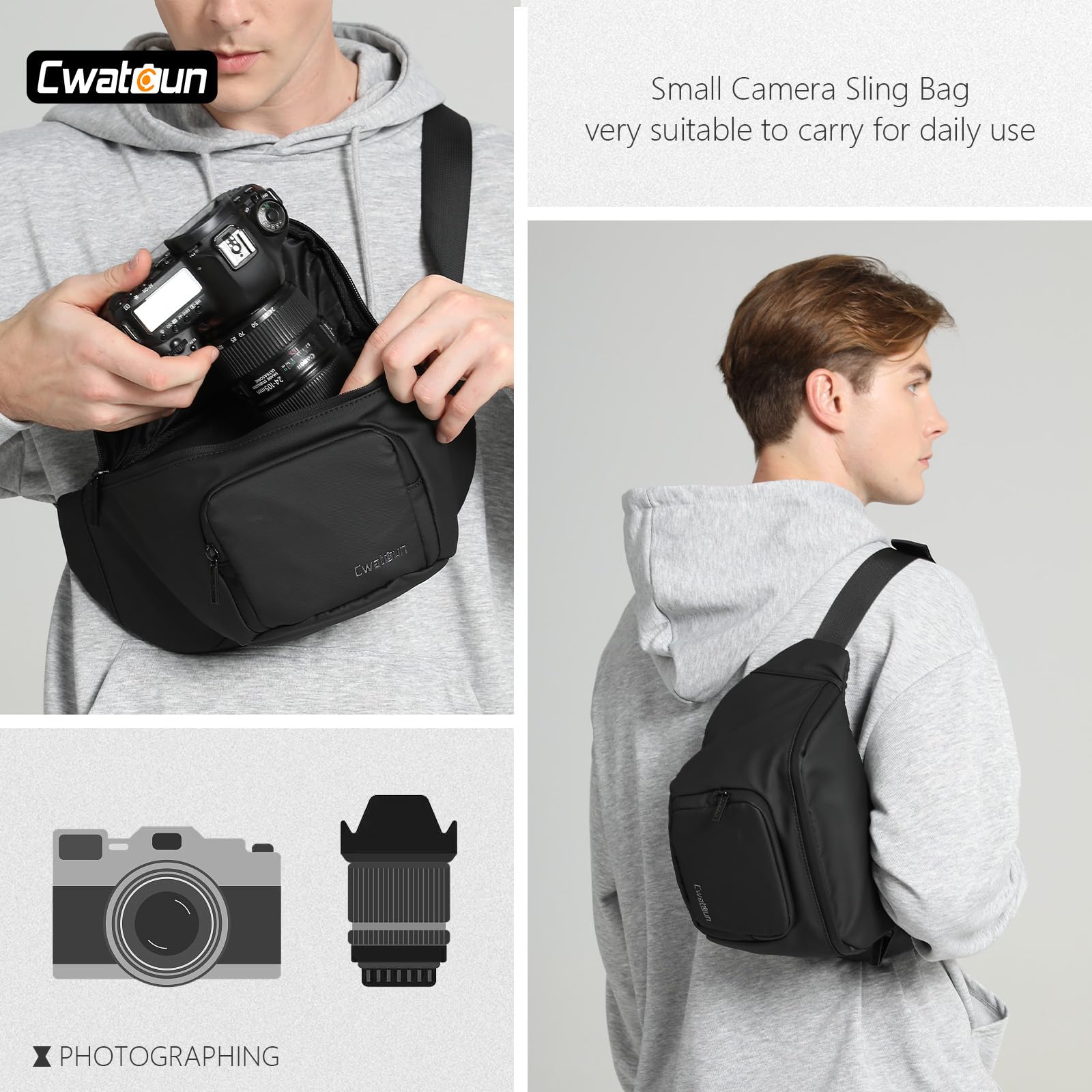 Waterproof Camera Belt Bag for DSLR/SLR - Shoulder Bag for Canon Nikon Sony Fuji - Daily Carry Storage Bag (Black) - Perfect for Travel, Hiking & Outdoor Photography