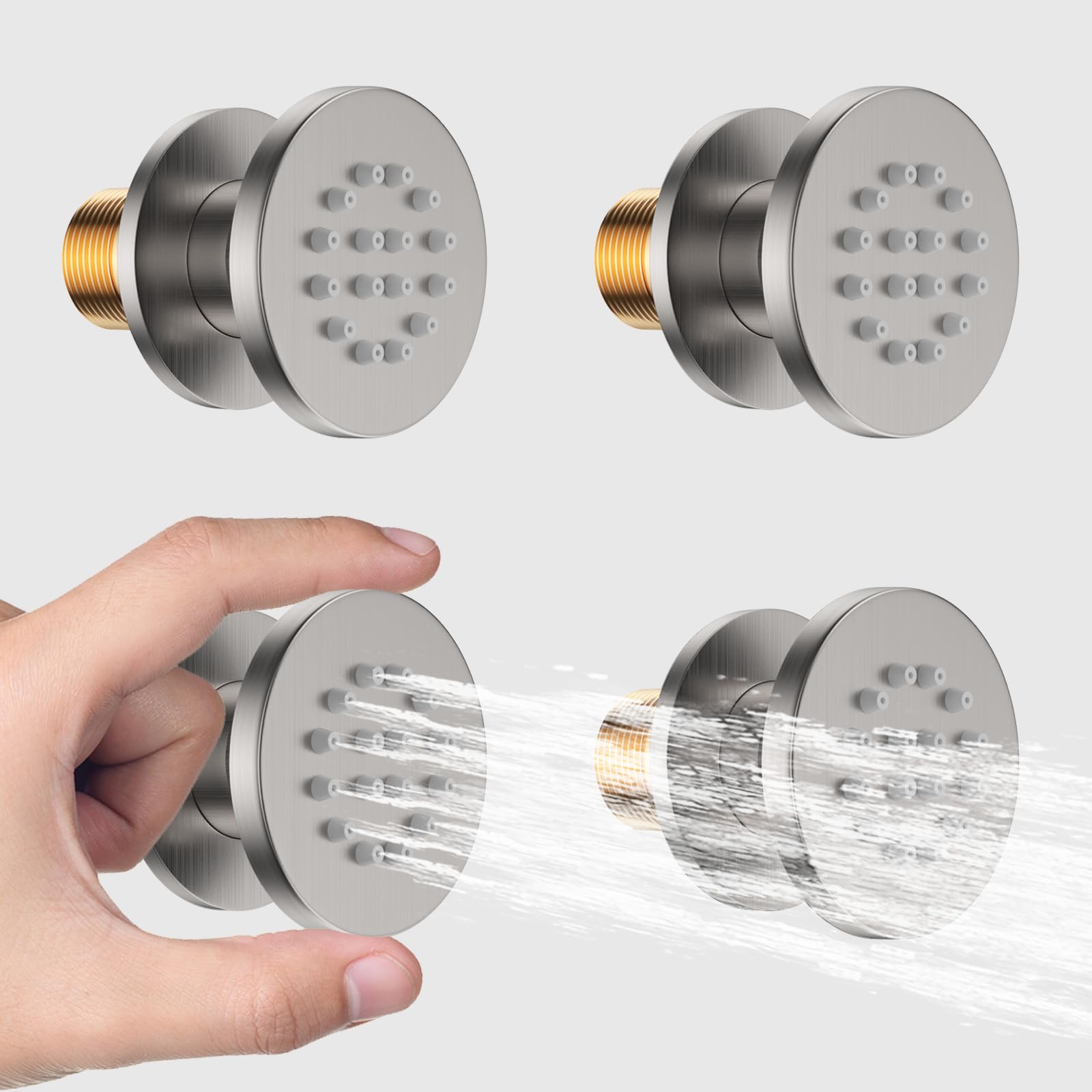 4-Piece Adjustable Shower Body Spray Jets with On/Off Flow Control - Brushed Nickel Wall Mount Massage Spa Jets for Relaxing Bath & Shower Experience