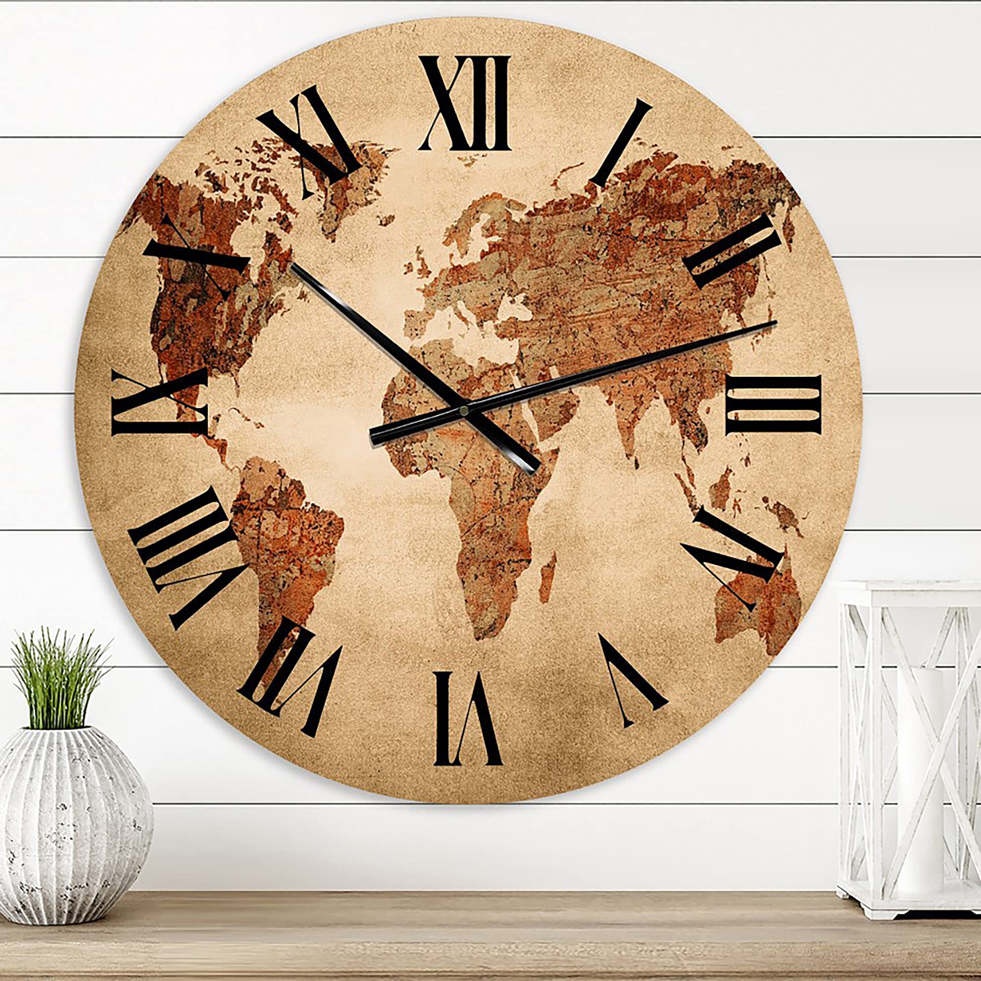 Vintage World Map Wall Clock - Large 24