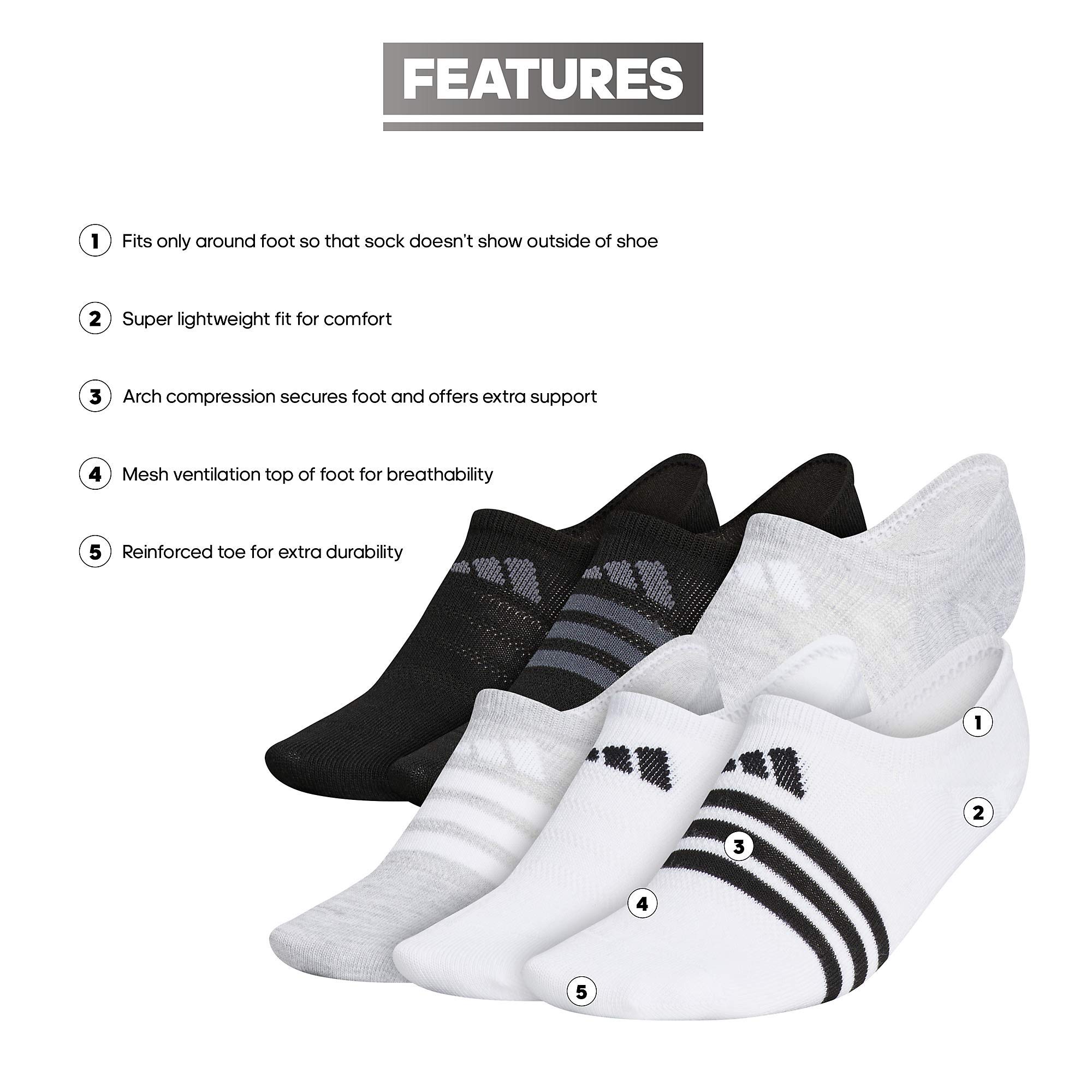 adidas Women's Superlite Super No Show Socks 6-Pack - Breathable Low Cut Athletic Socks for Running, Yoga & Everyday Wear