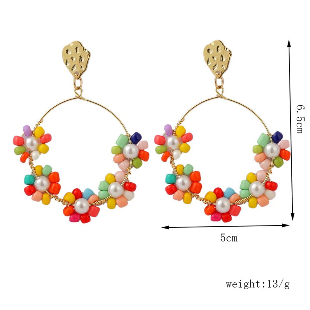 Bohemian Flower Bead Hoop Earrings for Women - Colorful Resin Beaded Dangle Earrings, Creative Handmade Jewelry for Parties, Weddings & Summer Outfits