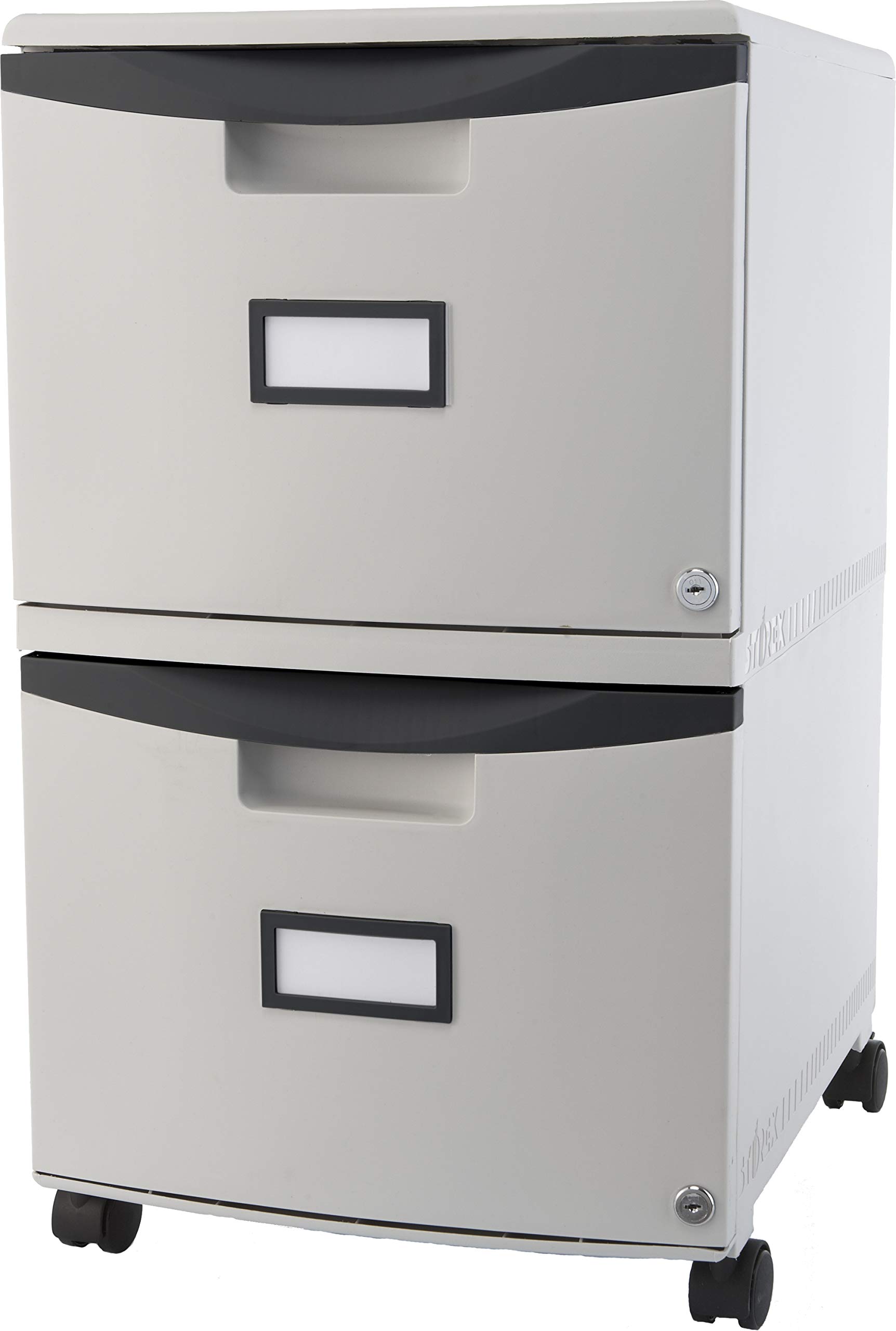Storex Plastic 2-Drawer File Cabinet with Lock & Wheels - Gray Document Organizer for Home, Office, School (1-Pack) - Perfect for Storing Files, Folders & Office Supplies in Small Spaces