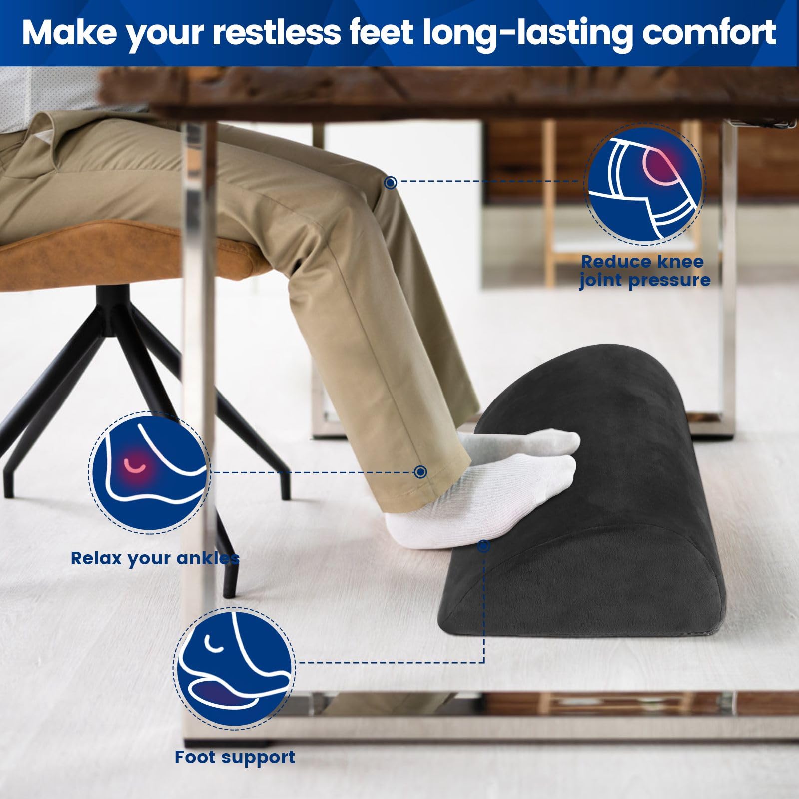 CloudBliss Ergonomic Foot Rest for Under Desk - Soft Foam Support with Washable Cover - Adjustable Foot Stool for Office, Home & Car - Relieves Foot Fatigue & Improves Posture - Perfect for Work, Gaming & Relaxation (Gray)