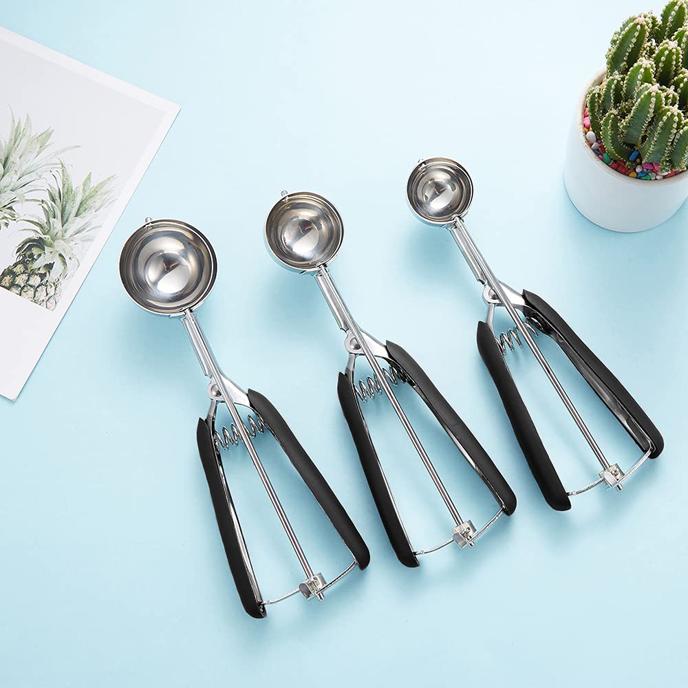 Stainless Steel Cookie Scoop Set - 3 Pack (#60, #40, #20 Sizes) for Baking Cookies, Cupcakes & Ice Cream | Non-Slip Grip | 18/8 Stainless Steel | Perfect for Home Bakers & Professional Chefs
