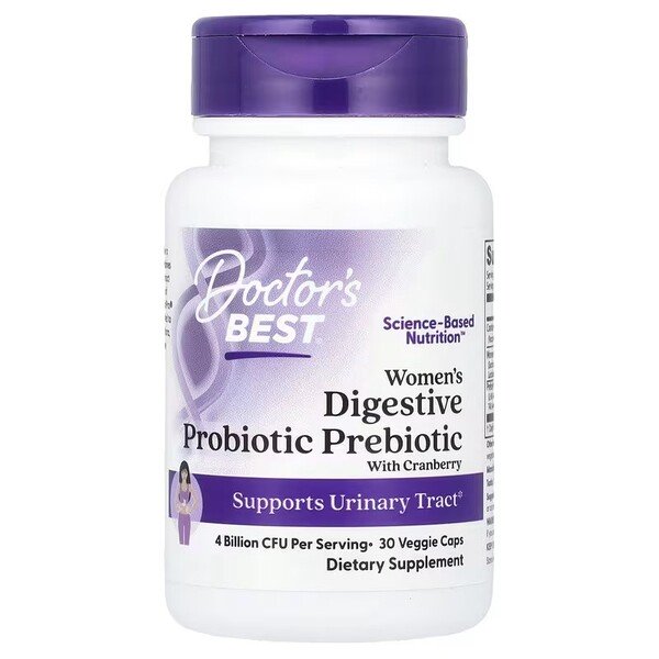 Doctor's Best Women's Digestive Probiotic & Prebiotic Supplement with Cranberry - 30 VCaps for Gut Health & Urinary Tract Support - Perfect for Daily Wellness Routine