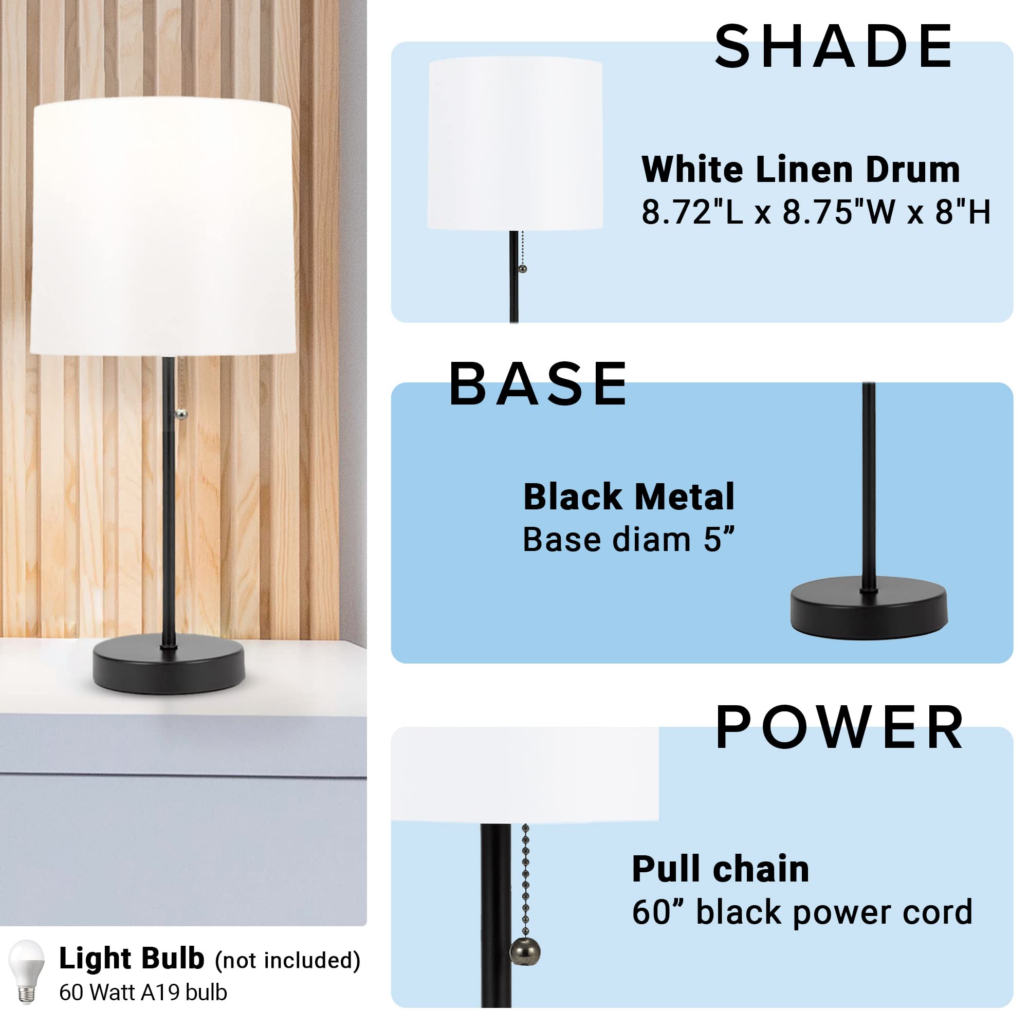 Catalina Lighting 21453-001 Modern Black Accent Table Lamp - 19 Inch LED Desk Lamp for Office, Dorm, Bedroom & Nightstand Reading Light (Bulb Not Included) - Perfect for Home Office, Study Room & Bedside Lighting