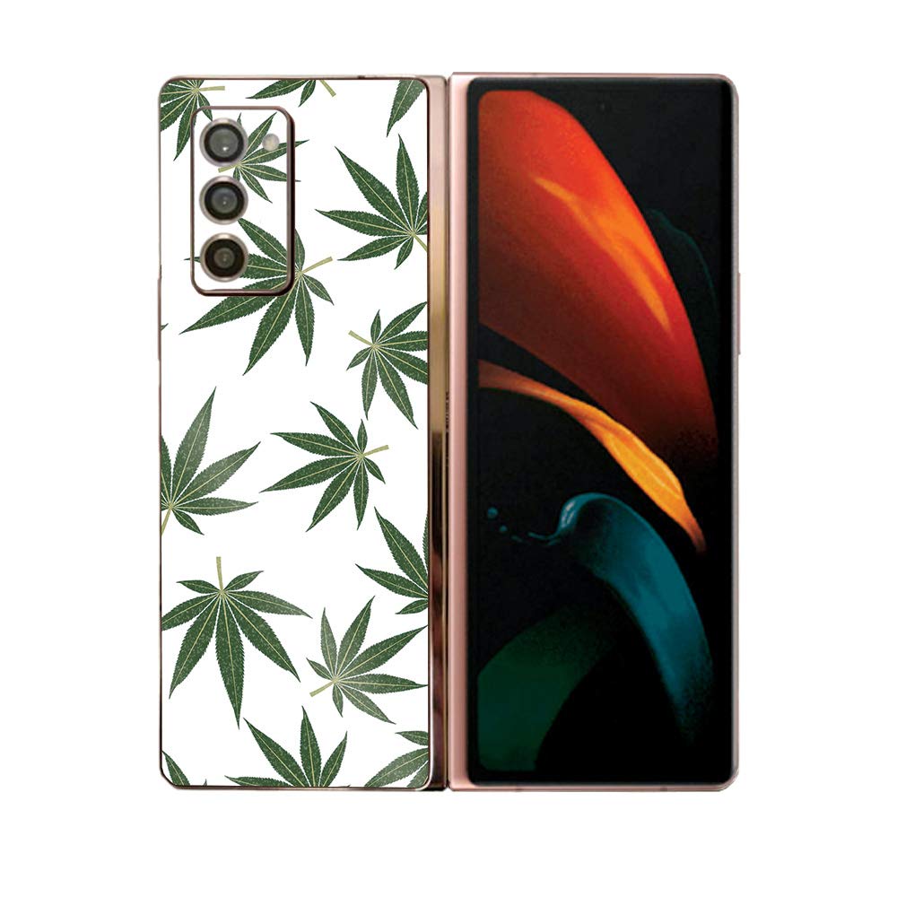 MightySkins Glossy Glitter Skin Cover for Samsung Galaxy Z Fold 2 - Pot Leaves Green | Protective Durable High-Gloss Glitter Case | Easy to Apply & Remove | Made in USA | Perfect for Daily Use, Parties & Personalization