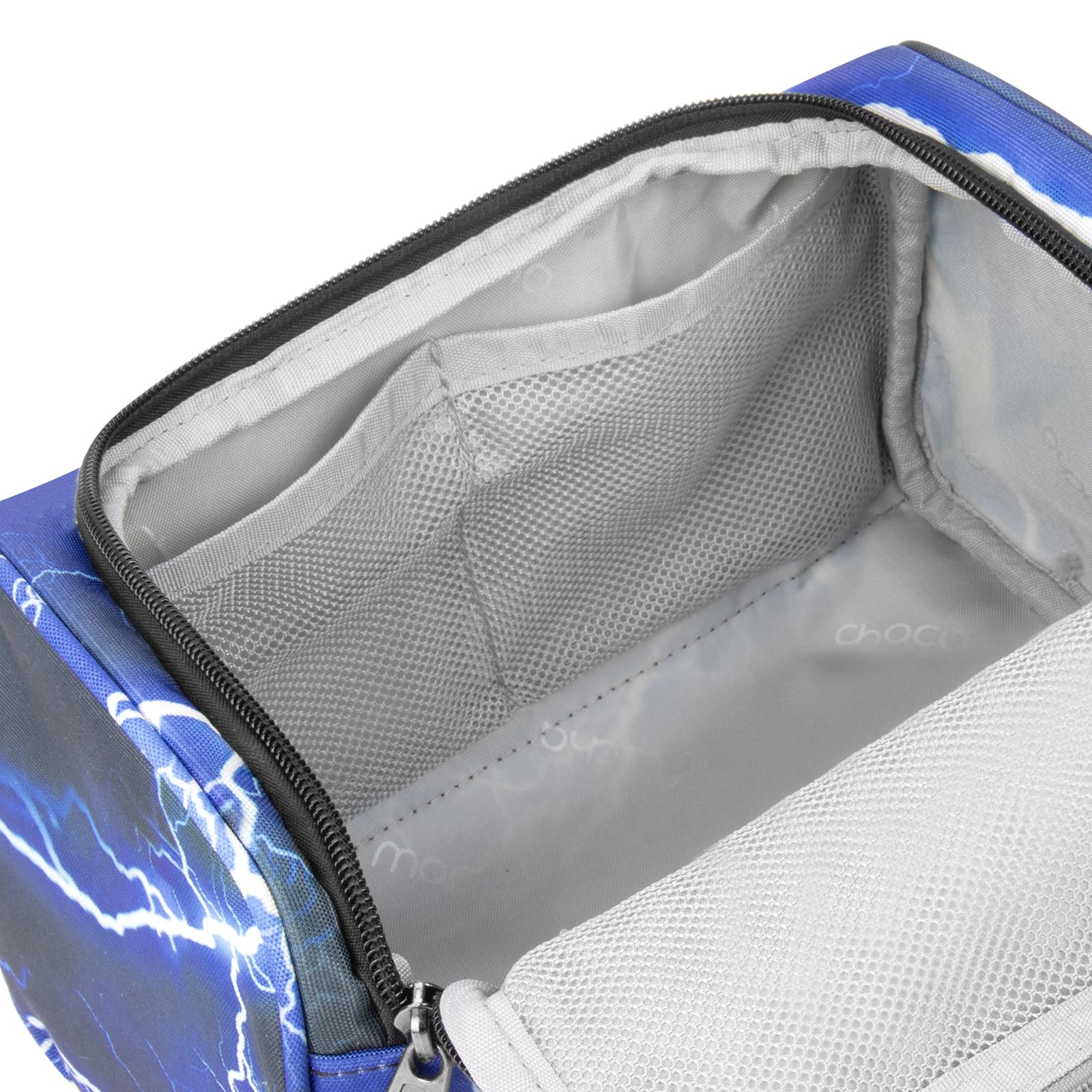 Choco Mocha Waterproof Hanging Toiletry Bag for Boys - Travel Cosmetic Organizer with Lightning Blue Design | Perfect for Kids' Travel, Camping & Sleepovers