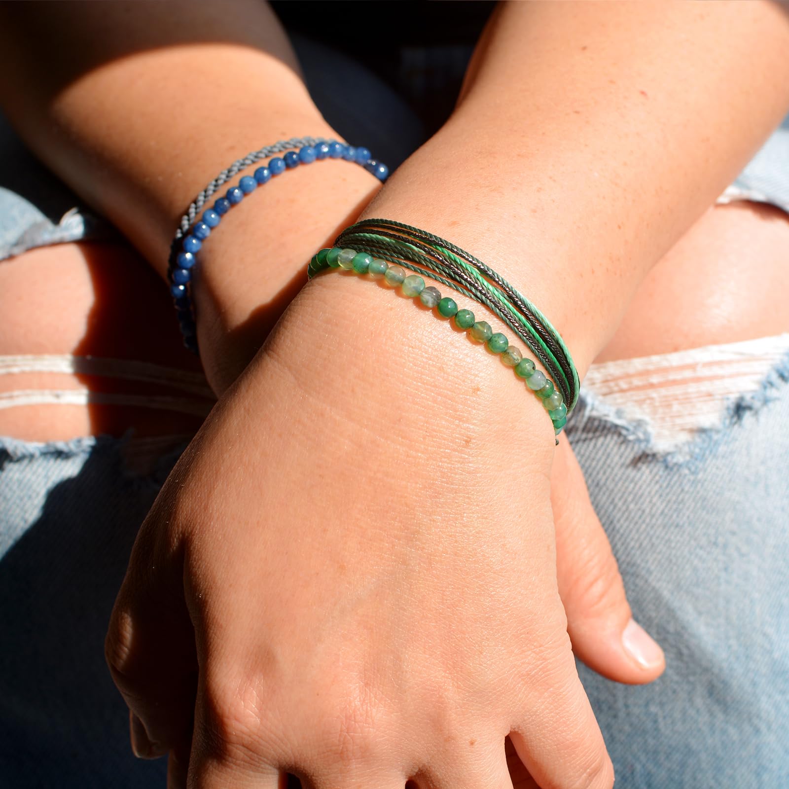 Mezcla Vida Agate Beaded Bracelets for Women - Adjustable String Bracelet Set with Natural Stones, Boho Style Jewelry Gift for Friends (Green, 2 Pack) | Perfect for Yoga, Meditation, and Everyday Boho Fashion
