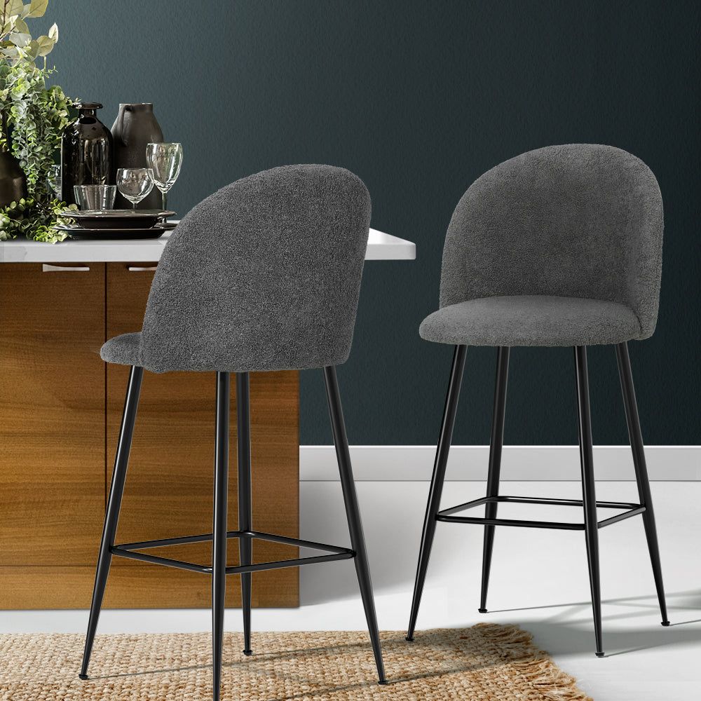 2-Pack Metal Bar Stools with Sherpa Upholstery - Counter Height Kitchen Stools for Dining, Breakfast Nook & Home Bar Use