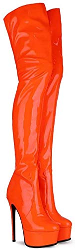 GYMS Women's Over The Knee Boots - Sexy 15cm High Heels Thigh High Leather Boots with 4.5cm Waterproof Platform (Orange, Size 41EU) | Perfect for Nightclub, Pole Dancing & Fashion Outfits