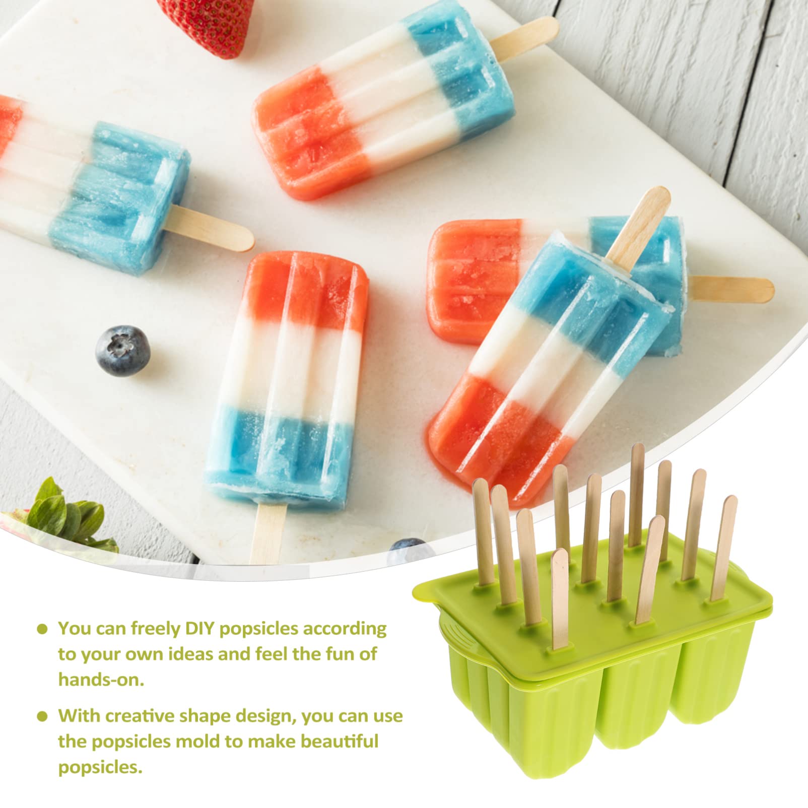 DOITOOL Reusable Silicone Ice Pop Molds for Homemade Popsicles - Includes Bags, Sticks, Funnel & Cleaning Brush (Green) - Perfect for Summer Treats, Kids Snacks & Party Desserts