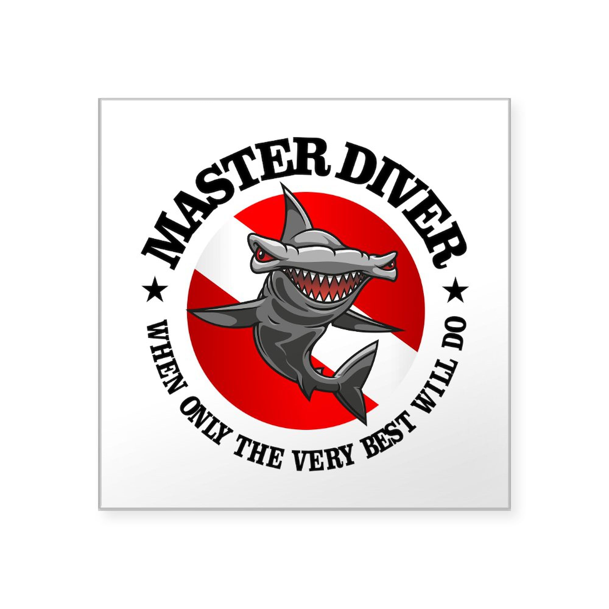 Master Diver Hammerhead Shark Square Bumper Sticker - Waterproof Car Decal for Scuba Divers, Surfers & Ocean Lovers - Perfect for Laptops, Cars, Coolers & Dive Gear