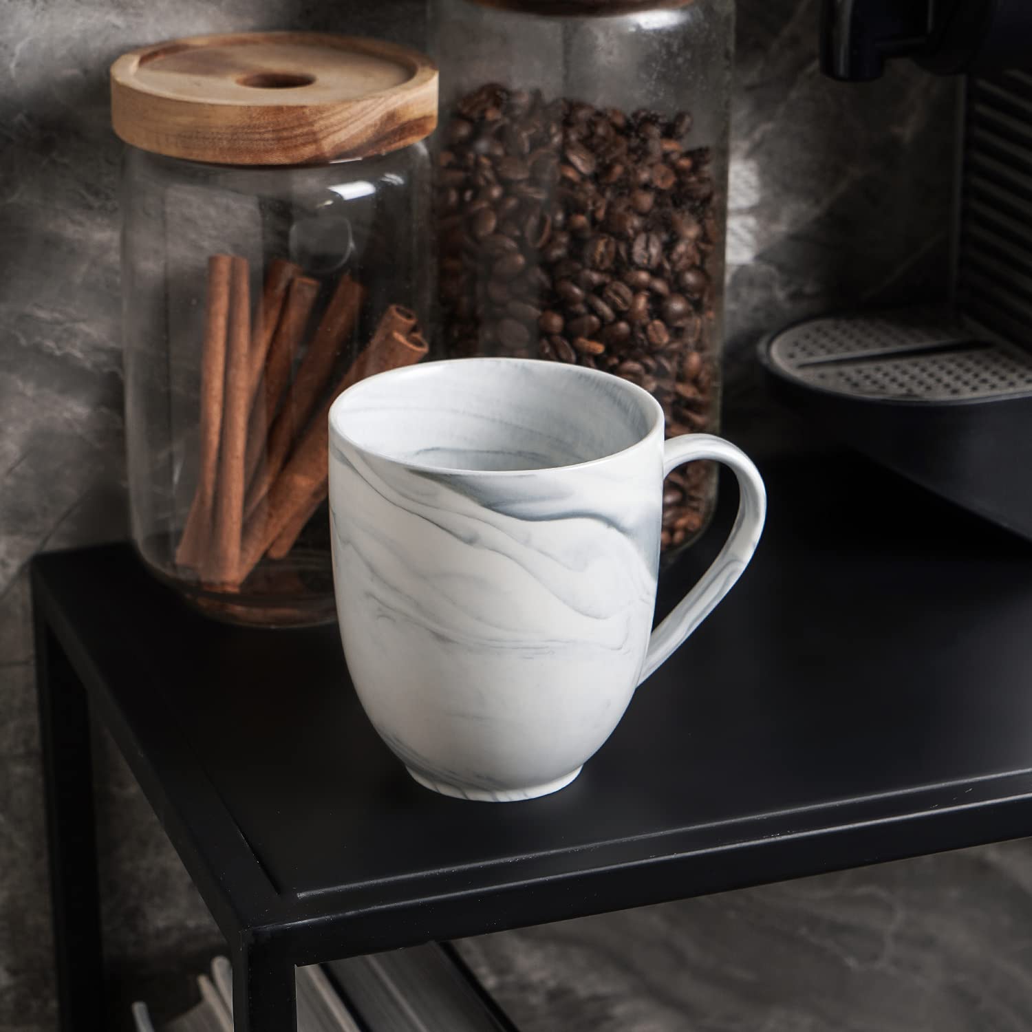 Premium Stone Lain Brighton Porcelain Dish Set - 4 Elegant Gray Coffee Mugs for Home, Office, or Gifts | Durable & Stylish Tea Cups for Daily Use, Parties, and Decor
