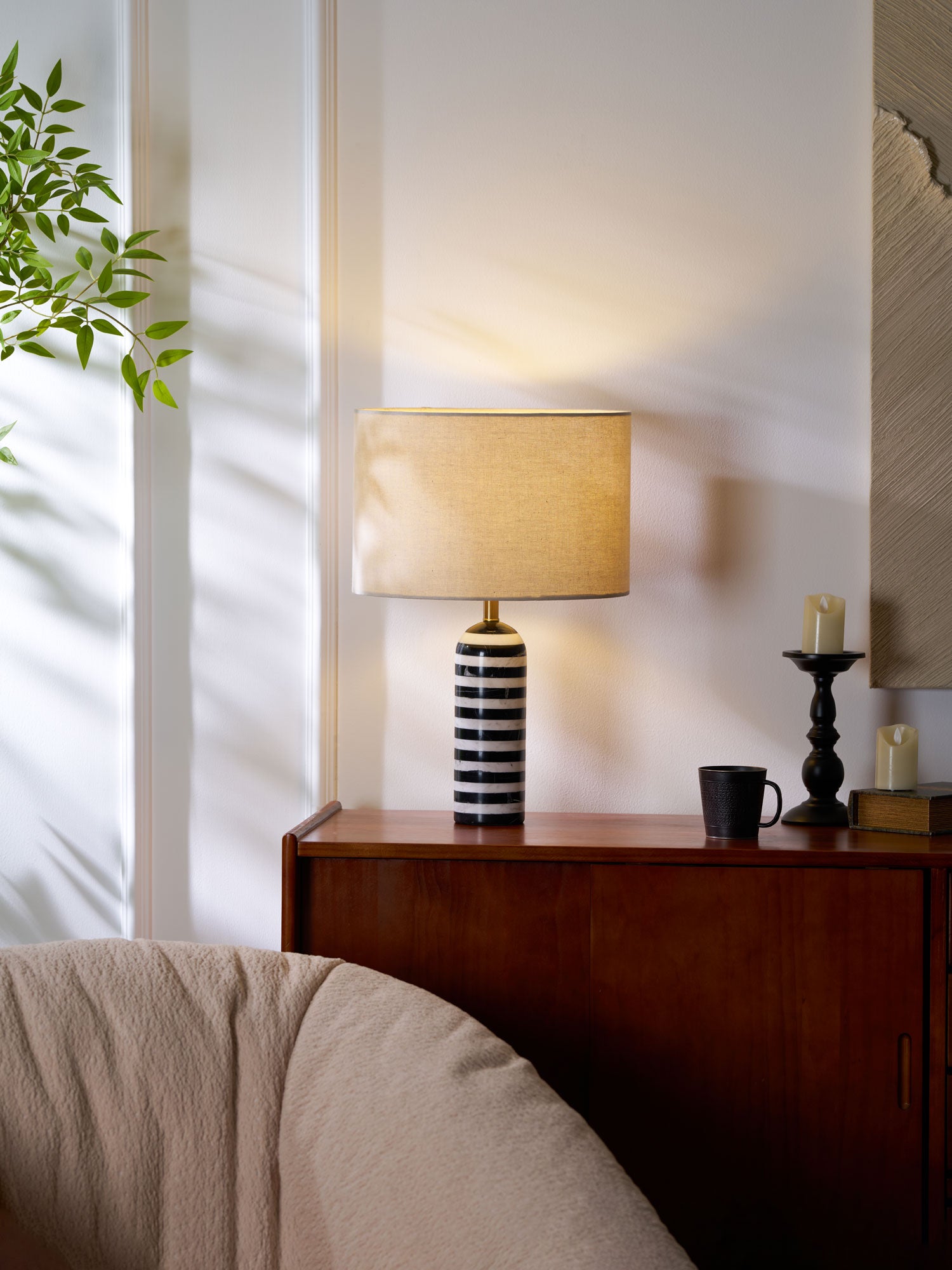Elegant Tuxedo Marble Table Lamp - Modern Home & Office Decor Lighting for Bedroom, Living Room, Study - Dimmable LED Desk Lamp with USB Port