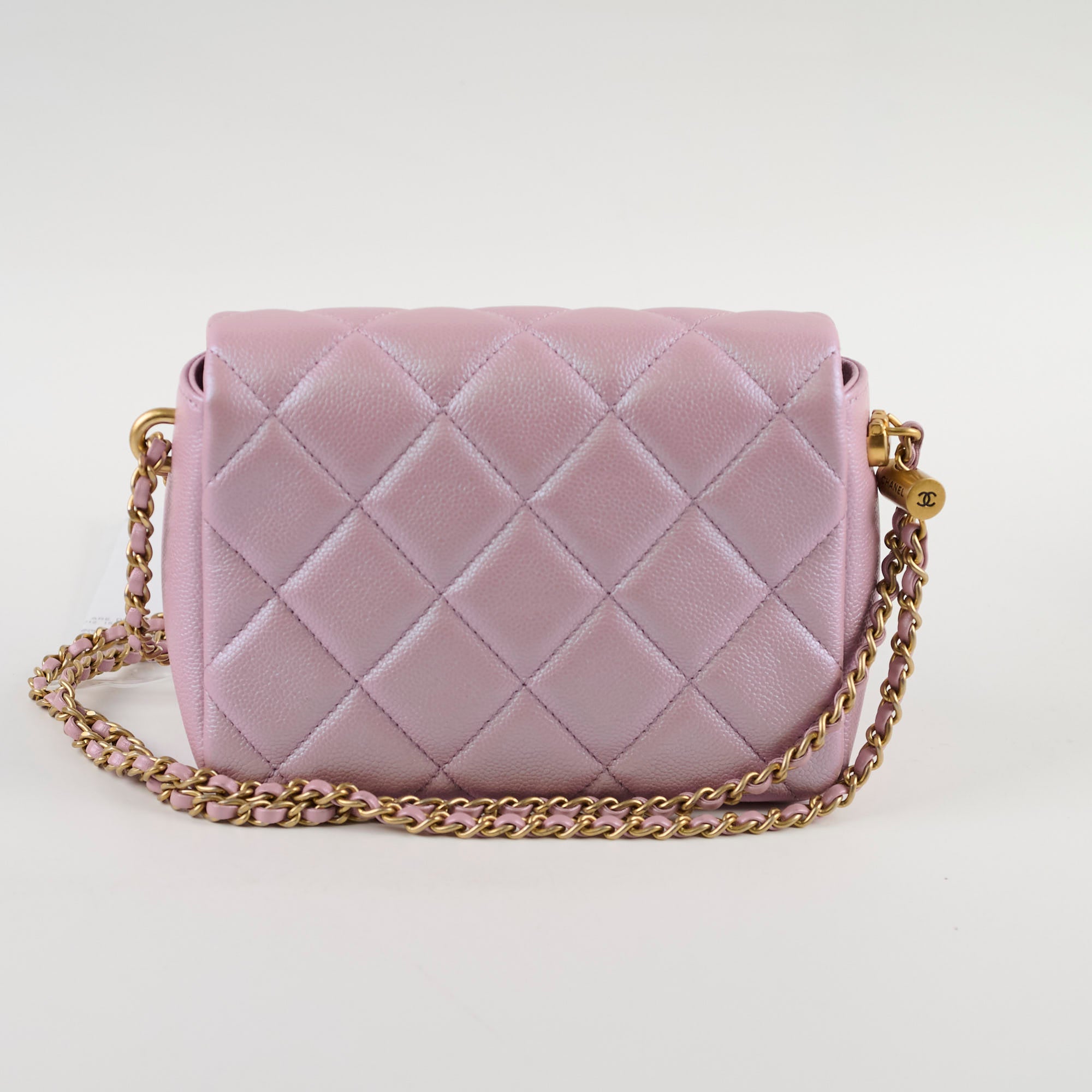 Chanel Caviar Leather My Perfect Square Mini Bag Iridescent Pink with Microchip - Perfect for Evening Parties, Weddings & Special Occasions