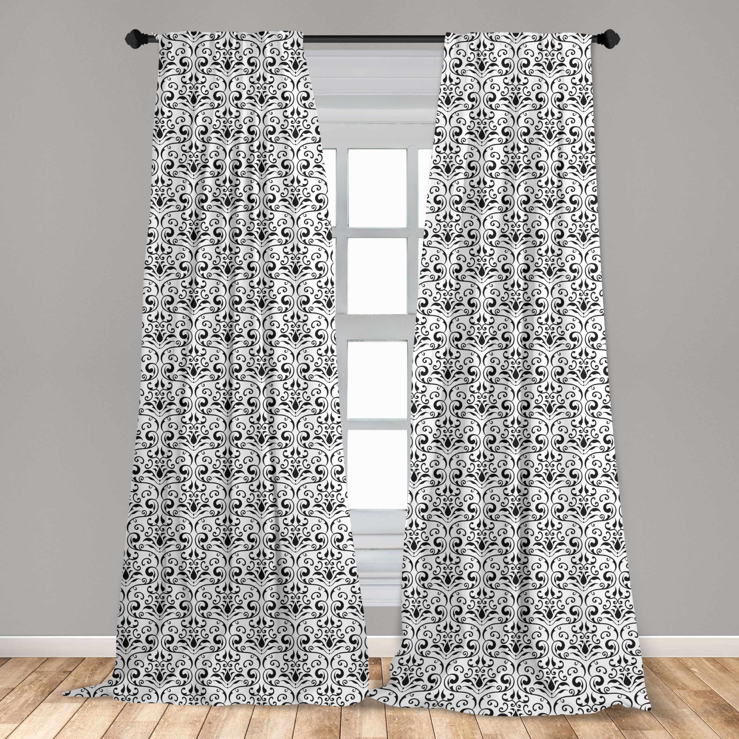 Ambesonne Acanthus Curtains - Baroque Inspired Monochromatic Design with Continuous Curly Motif Pattern, 2 Panel Set (28