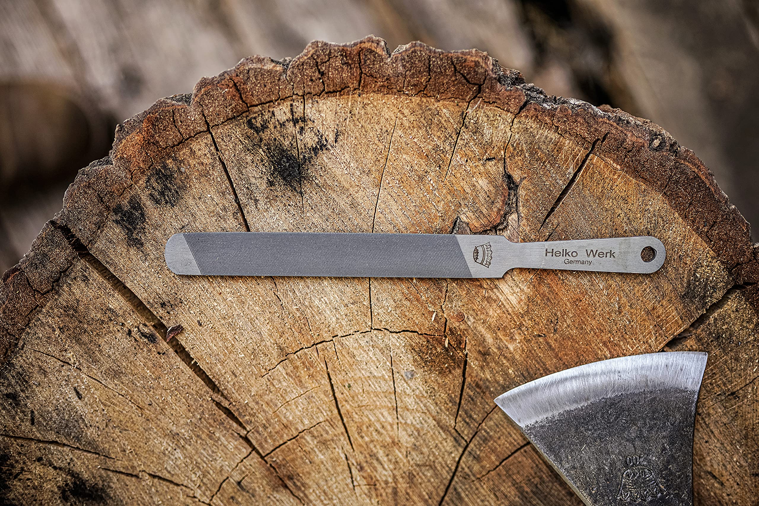 1844 Helko Werk Germany Dual Sided Axe Sharpening File - Professional Axe Sharpener with Single-Cut & Cross-Cut Metal File (Compact File #22101) - Perfect for Camping, Woodworking & Outdoor Tool Maintenance