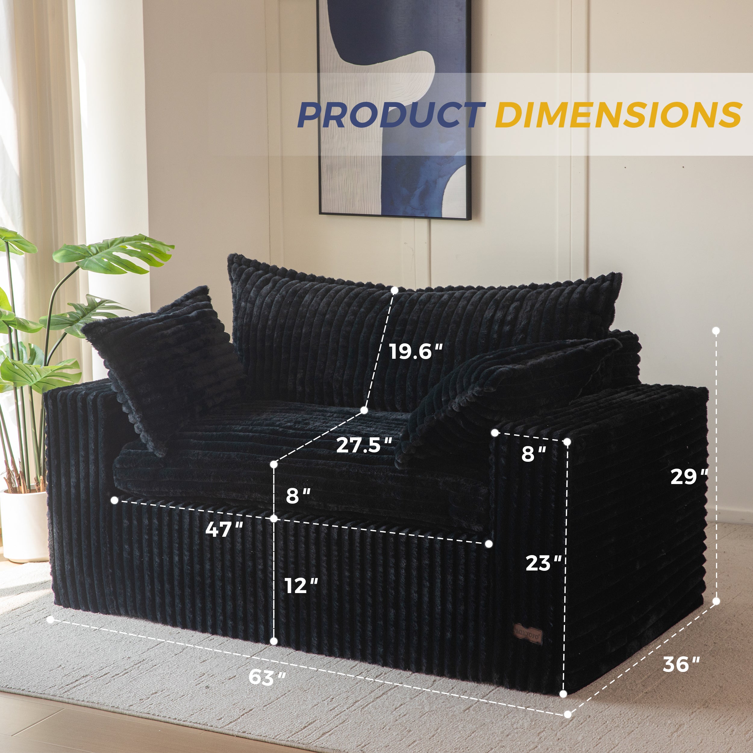 Comfy Maxyoyo Bean Bag Chair - Soft Upholstered Loveseat Sofa with Deep Seating & Wide Armrests, No Assembly Boneless Couch in a Box for Living Room, Bedroom, Office & Apartment - Perfect for Relaxing, Gaming & Small Space Living (Black)